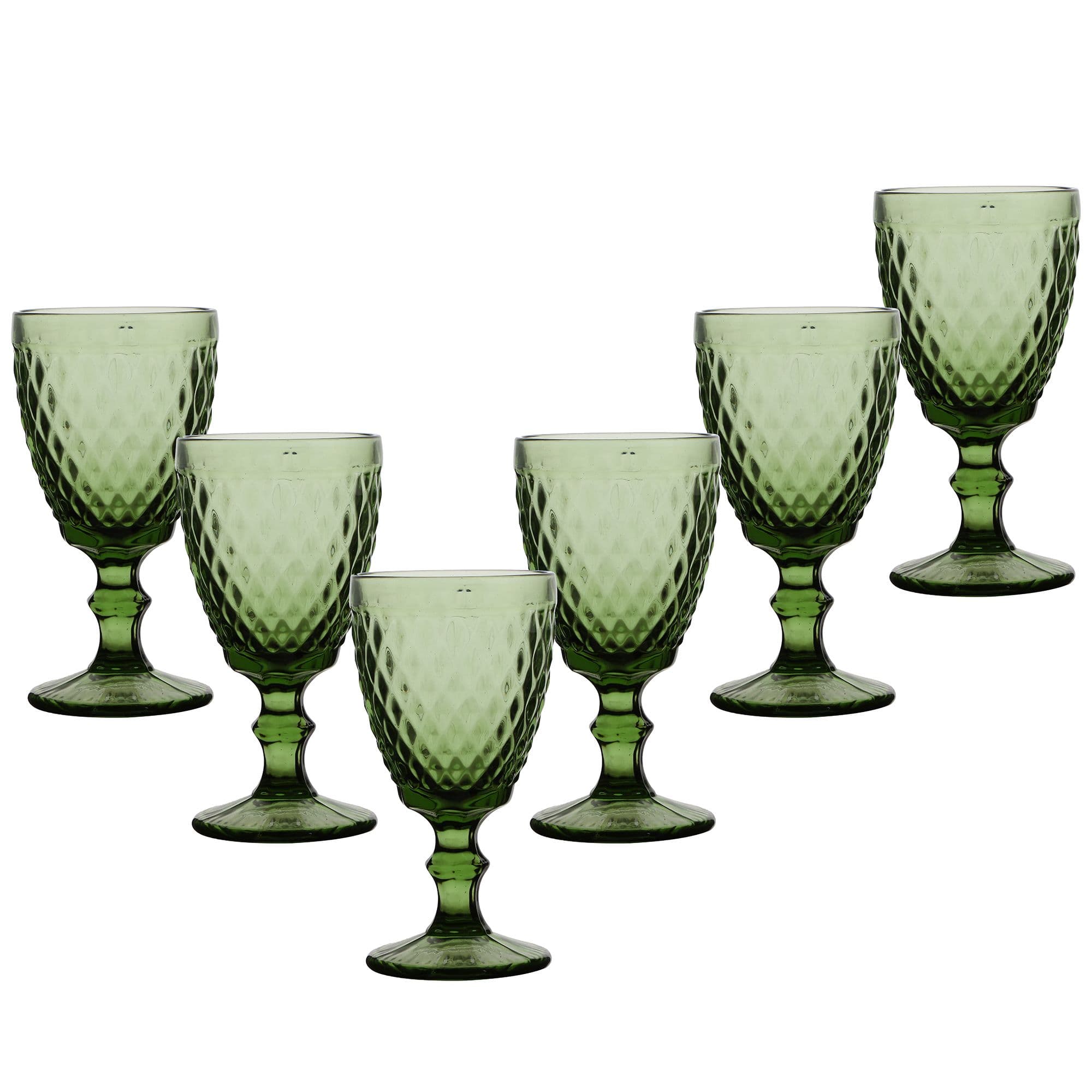 Set 6 Vintage Luxury Embossed Diamond Drinking Wine Glass Goblets
