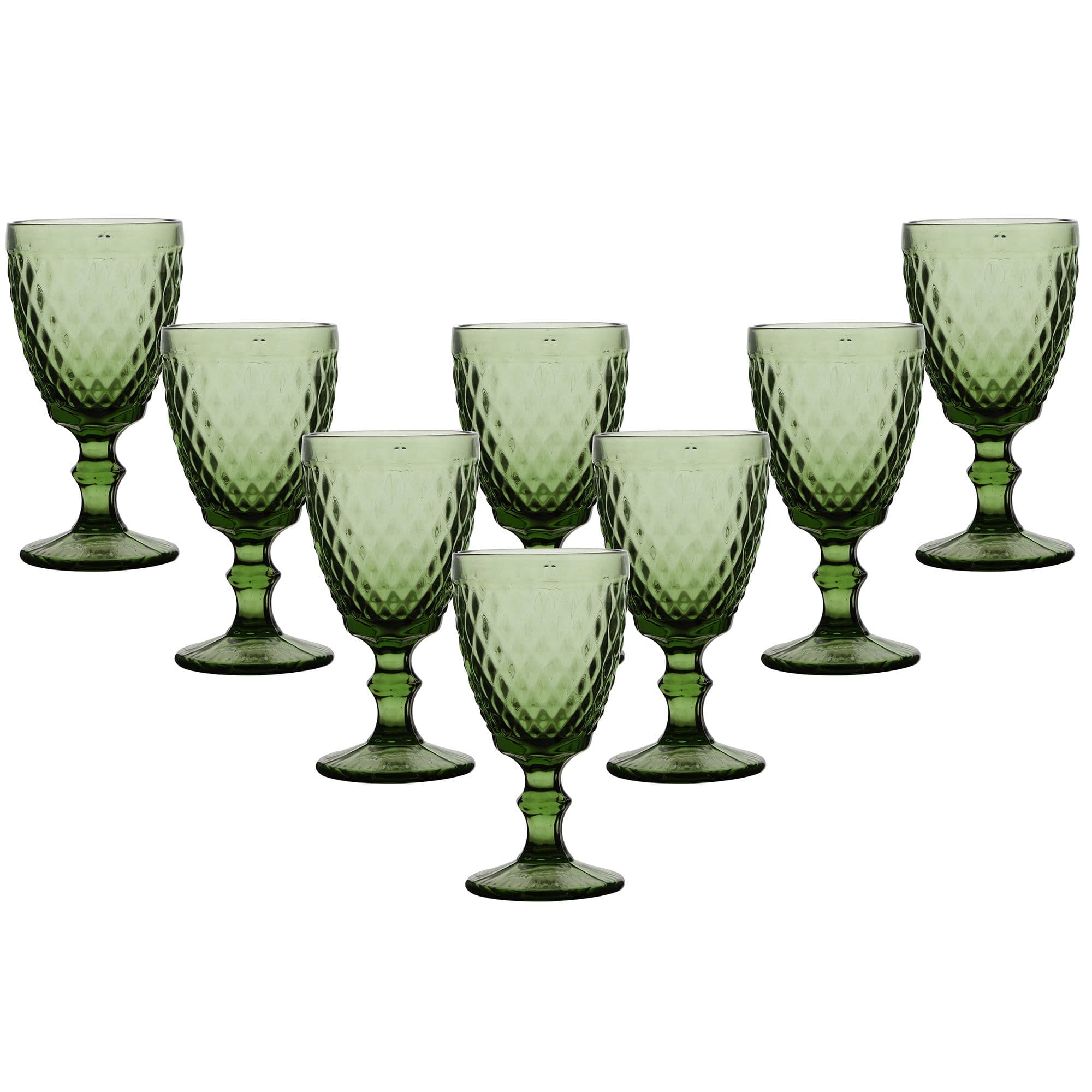 Set 8 Vintage Luxury Embossed Diamond Drinking Wine Glass Goblets