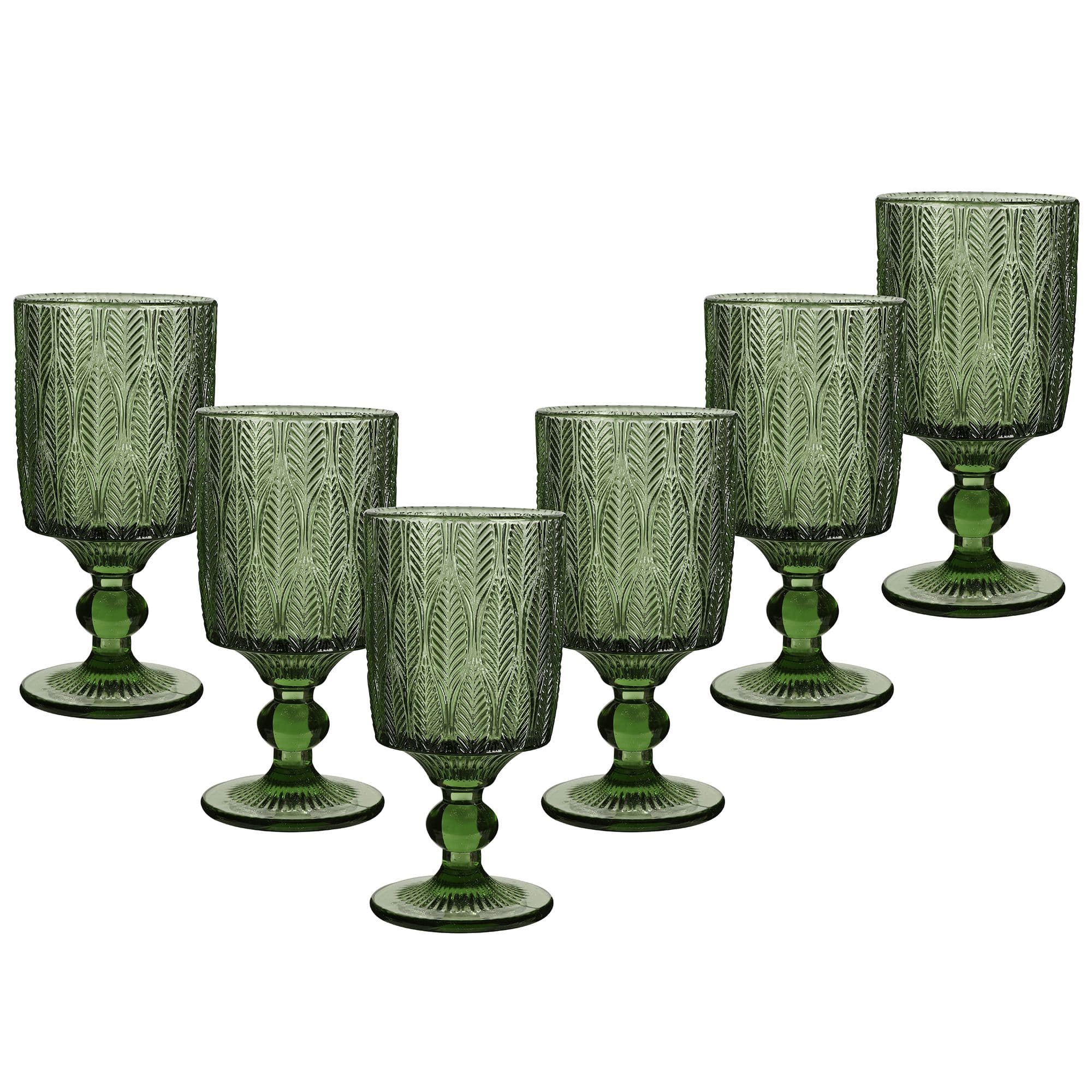 Set 6 Vintage Luxury Trailing Leaf Drinking Goblet Glasses