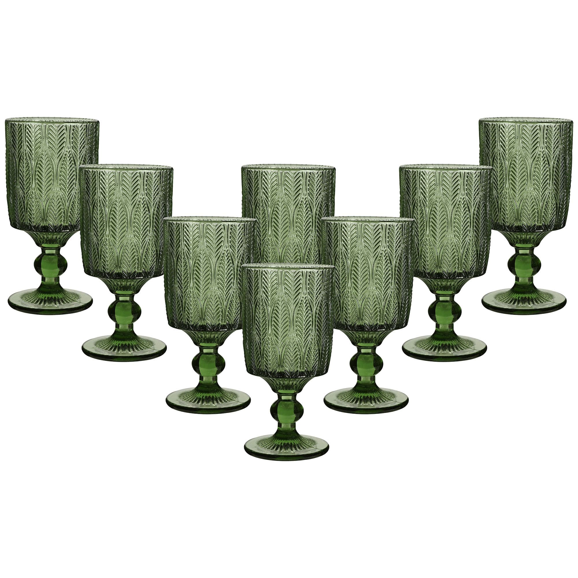 Set 8 Vintage Luxury Trailing Leaf Drinking Goblet Glasses