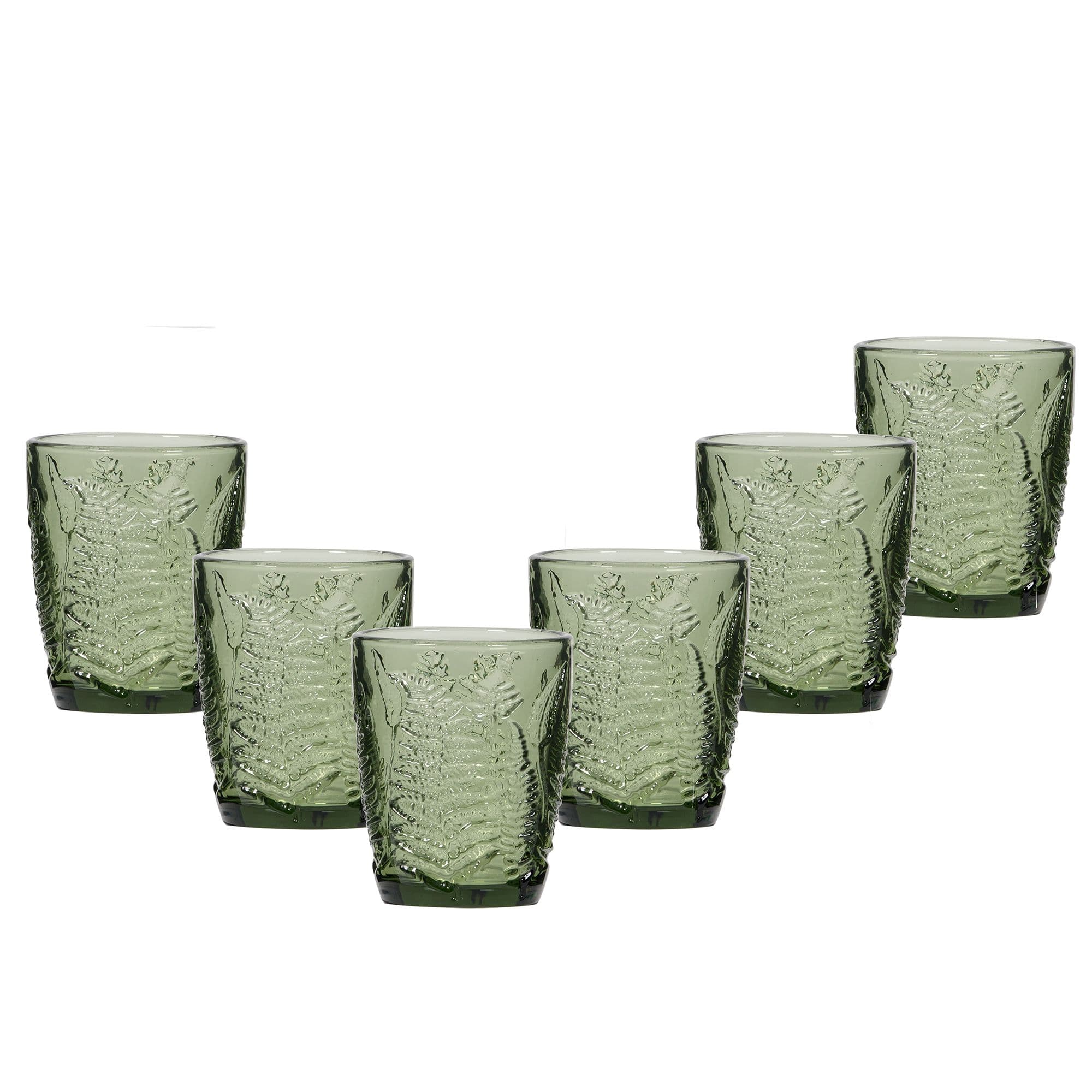 Set 6 Vintage Luxury Leaf Embossed Drinking Glass Tumblers