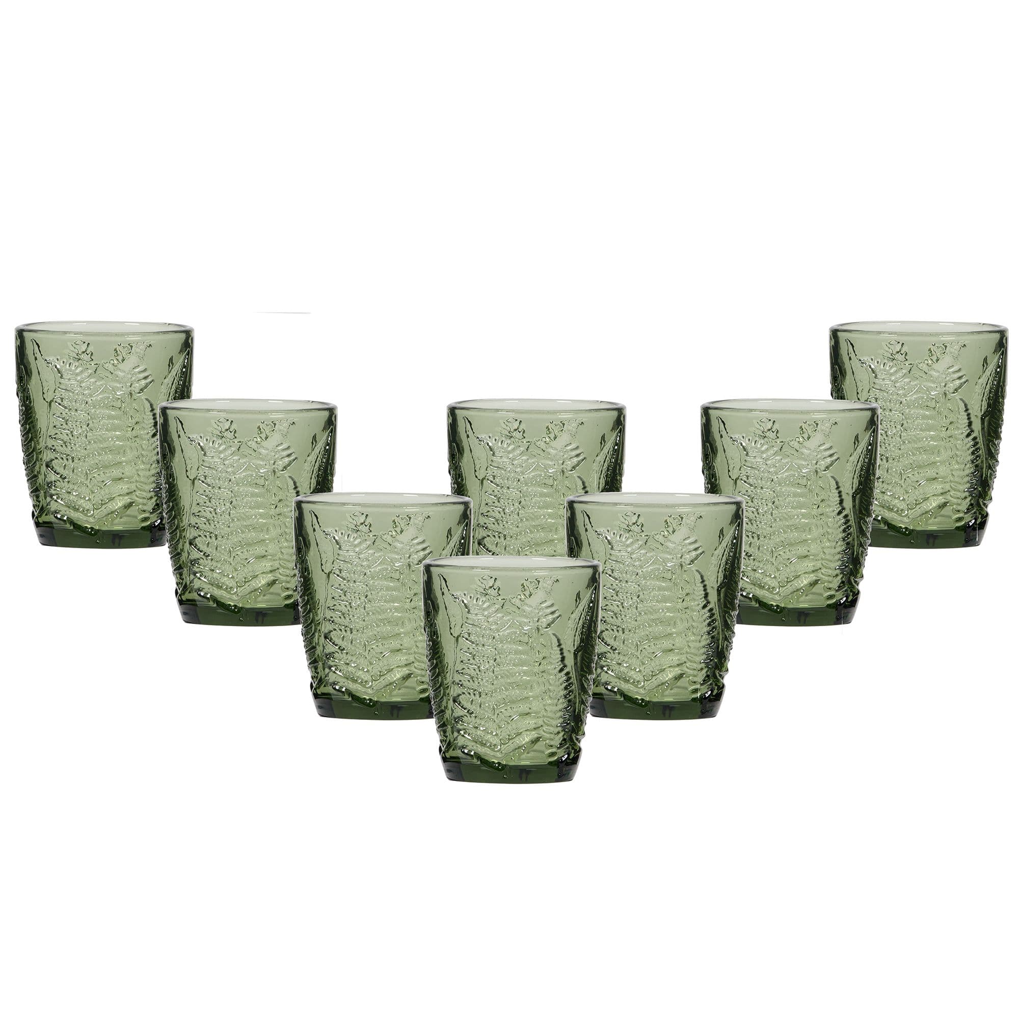 Set 8 Vintage Luxury Leaf Embossed Drinking Glass Tumblers