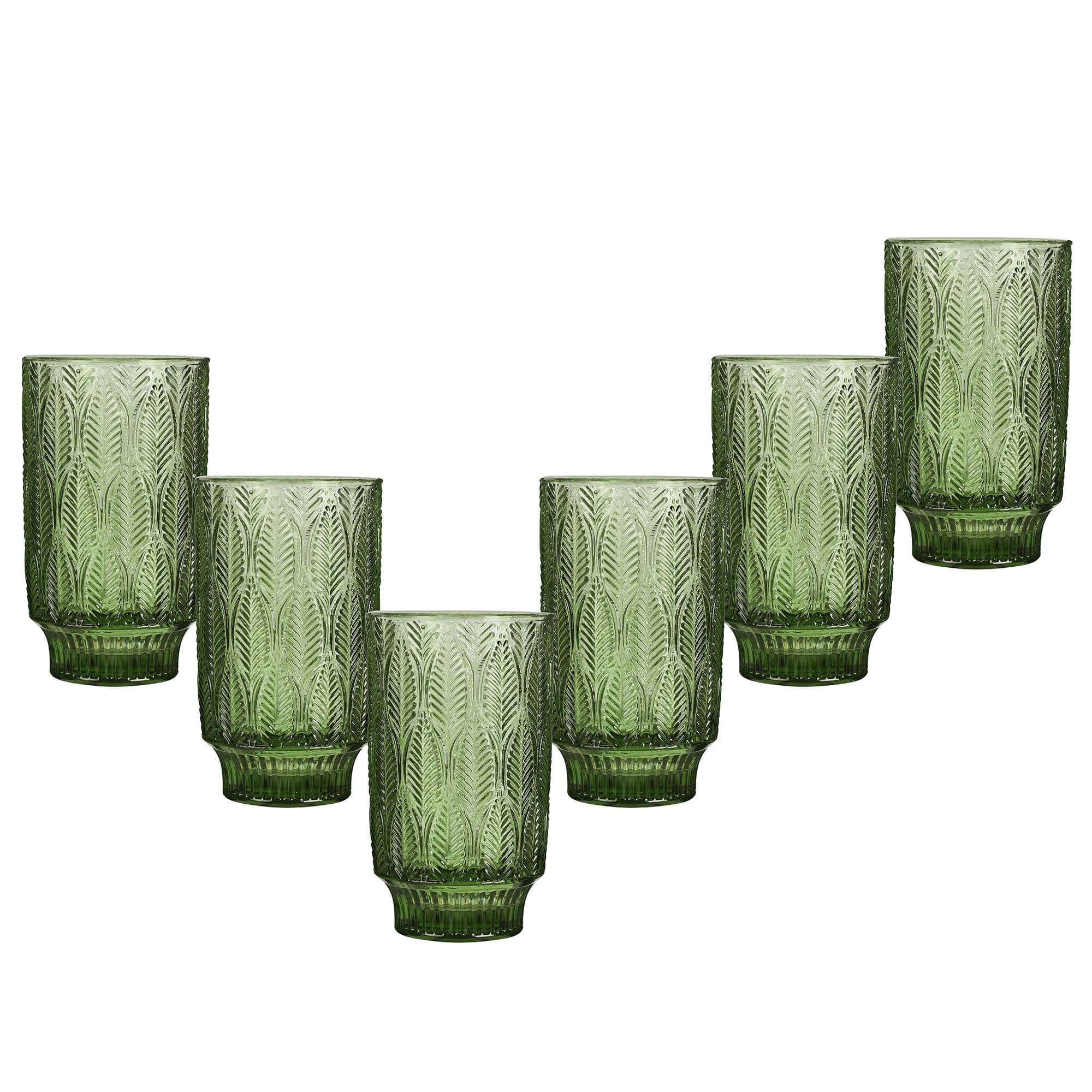 Set 6 Vintage Luxury Trailing Leaf Drinking Tall Tumbler Glasses