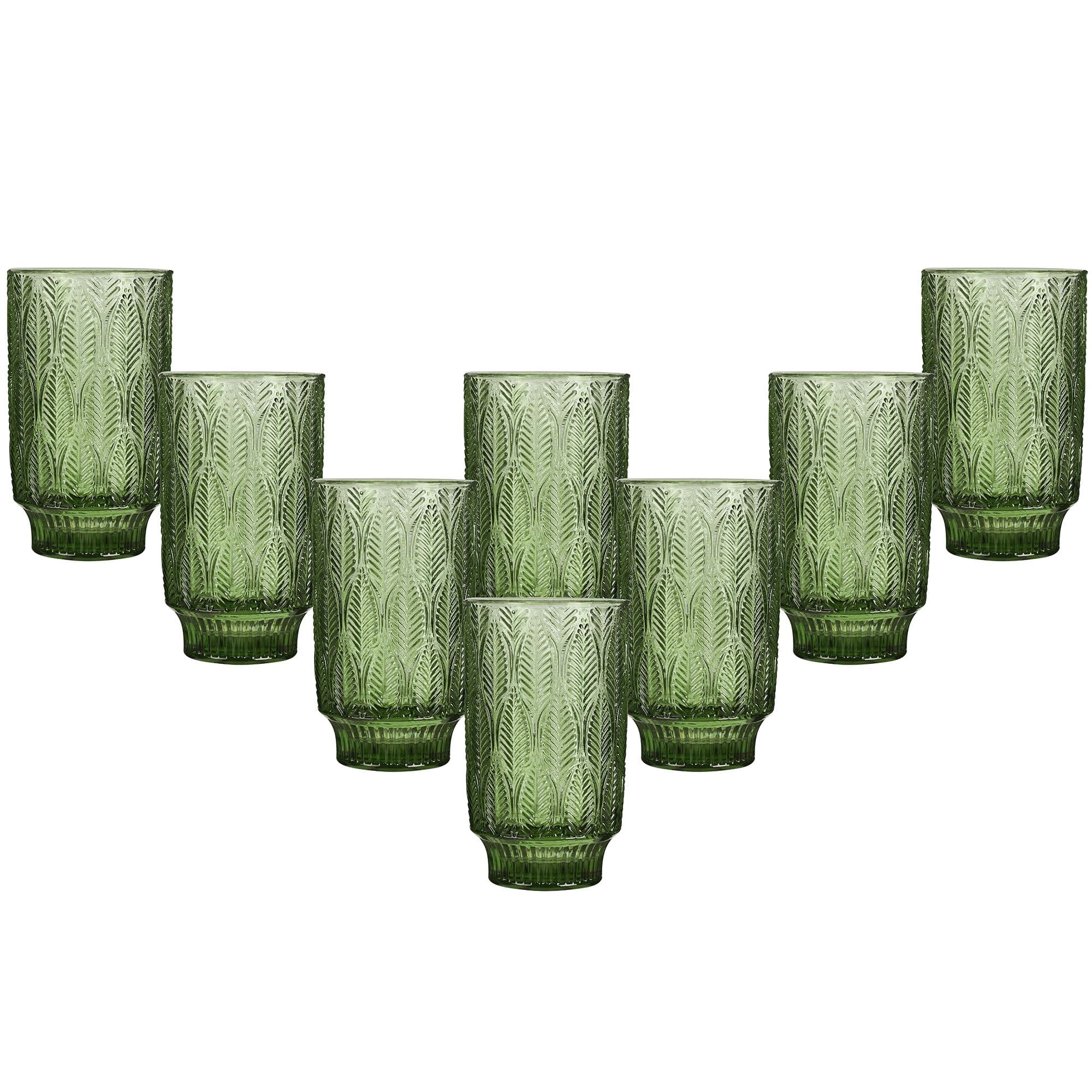 Set 8 Vintage Luxury Trailing Leaf Drinking Tall Tumbler Glasses