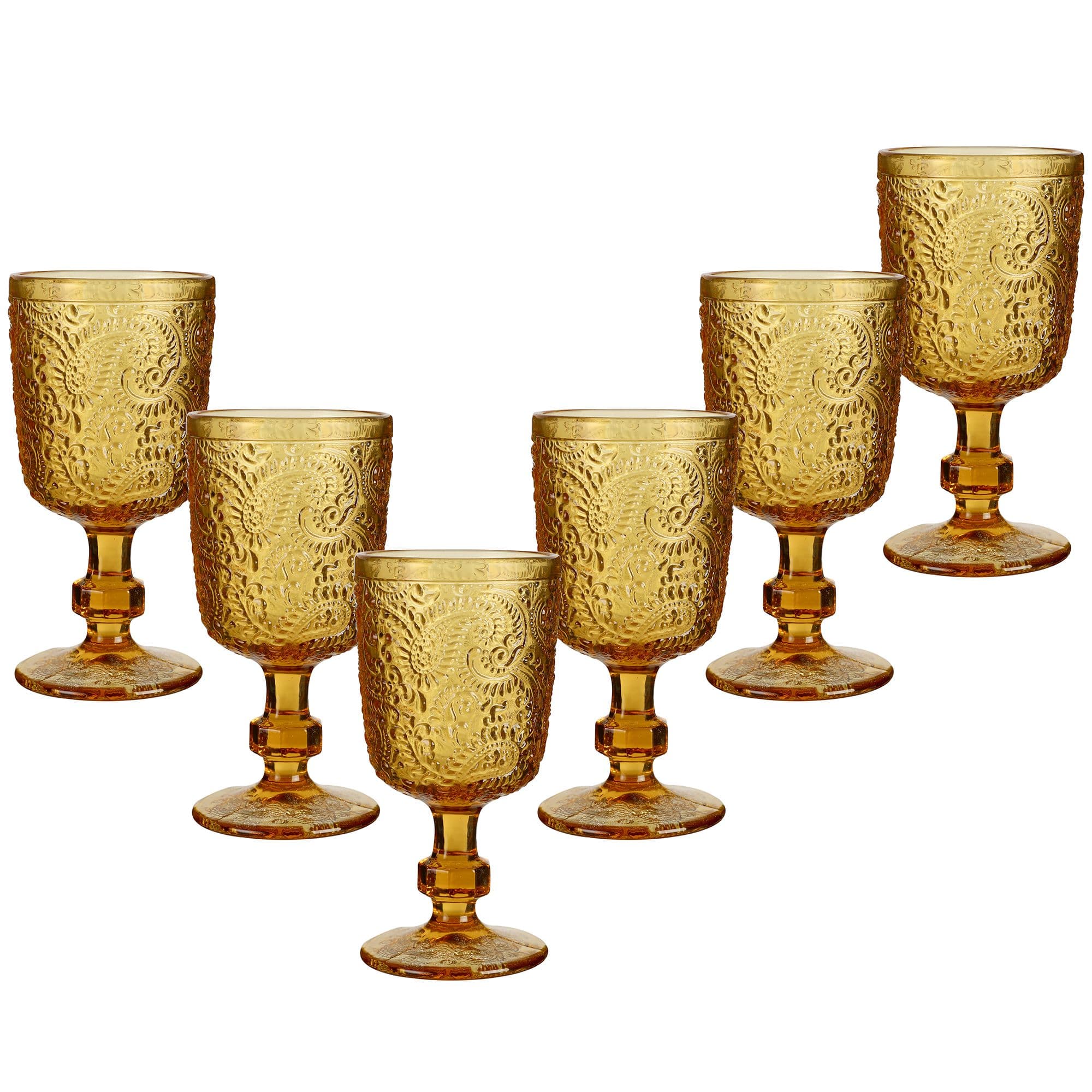 Set 6 Vintage Luxury Embossed Drinking Goblet Wine Glasses