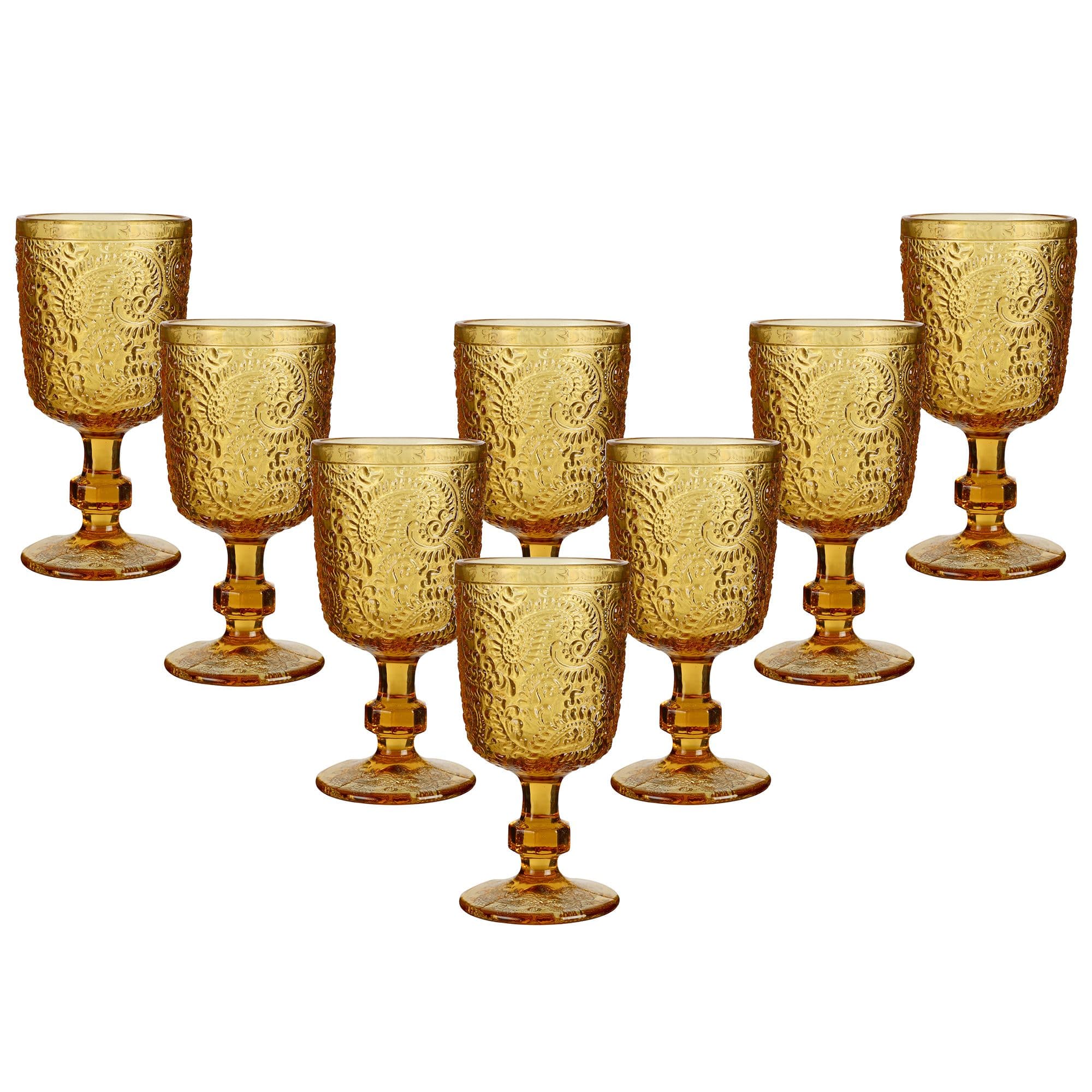 Set 8 Vintage Luxury Embossed Drinking Goblet Wine Glasses
