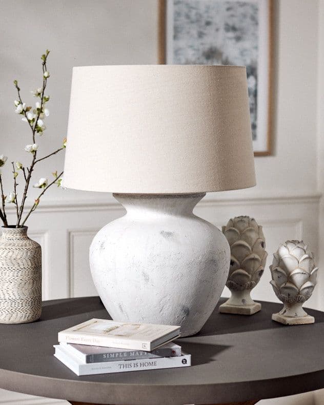 French Country Style Table Lamp Distressed Effect Vase Desk Lamp Linen Shade Bedside Table Nightstand Home Office Desk Light