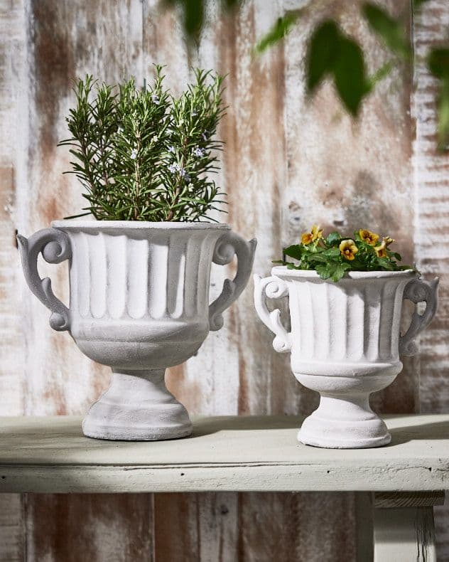 Set 2 Vintage Style Concrete Small & Large Indoor Outdoor Planter Plant Pot Baroque Scrolled Handles