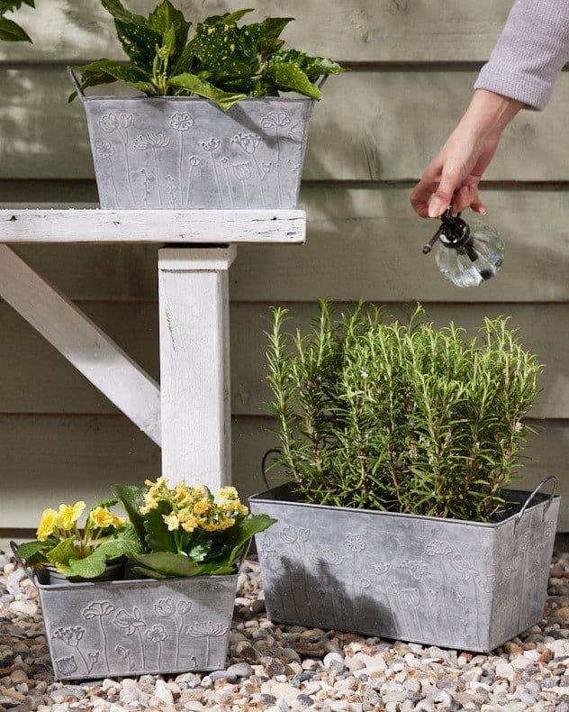 Set 3 Metal Trough Planters Floral Embossed Indoor Outdoor Garden Flower Pot Planters Gift Idea