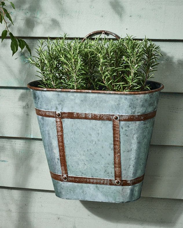 Vintage Style Garden Planter Handle Weathered Effect Galvanised Trough Planter Flower Pot Outdoor Garden Planter
