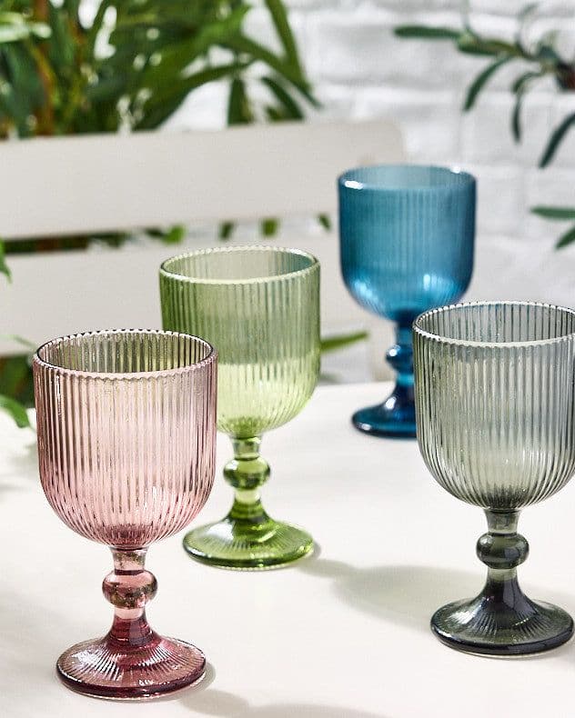 Set 4 Vintage Luxury Mix Match Ribbed Drinking Glass Goblets