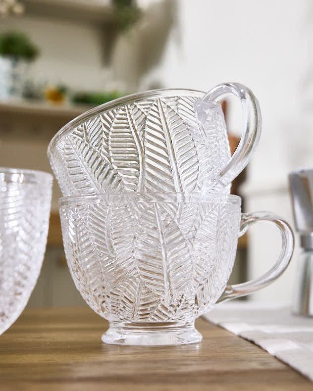 Set 2 Vintage Style Embossed Botanical Design Coffee Mug Tea Cups