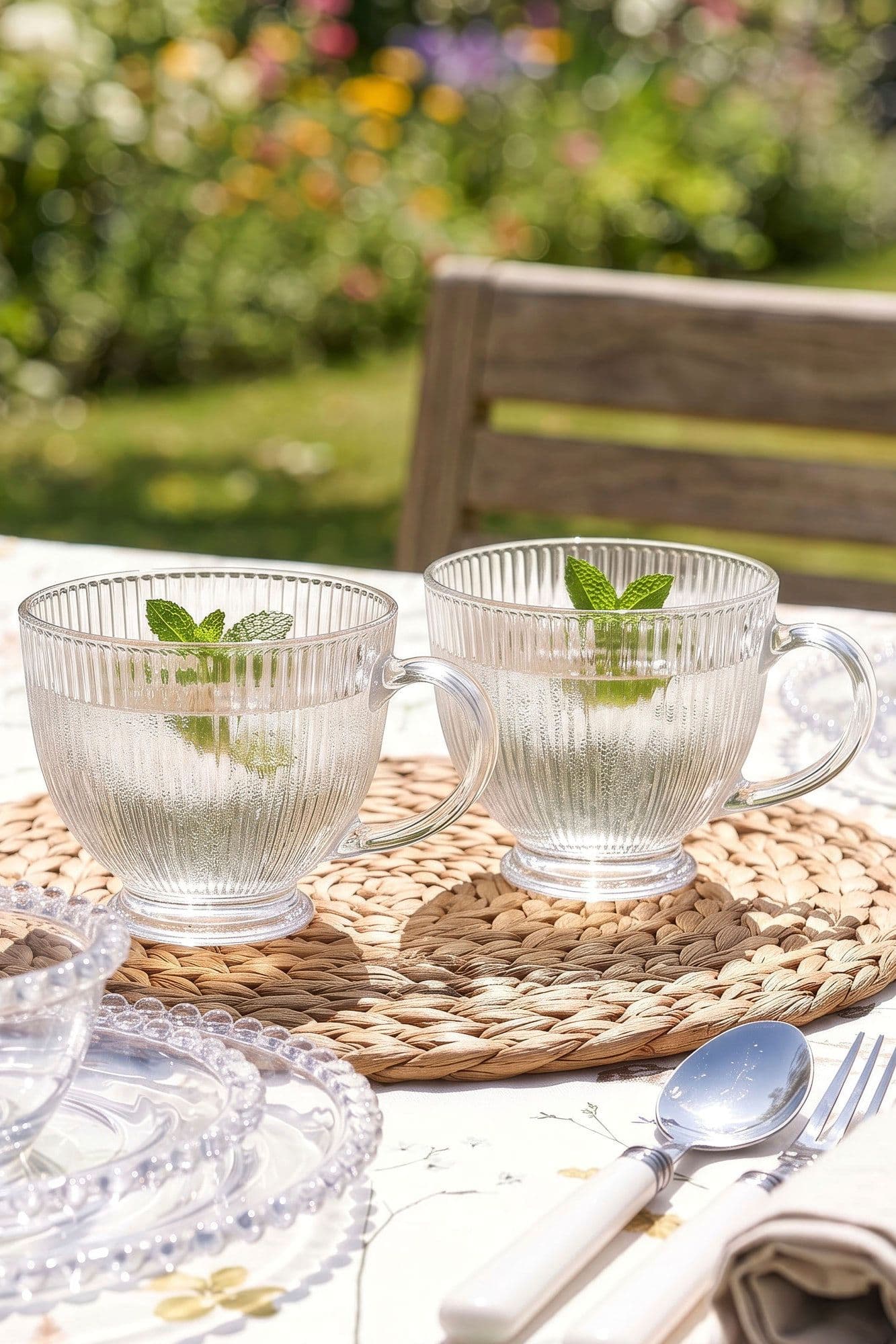 Set 2 Embossed Footed Glass Coffee Mug Tea Cups