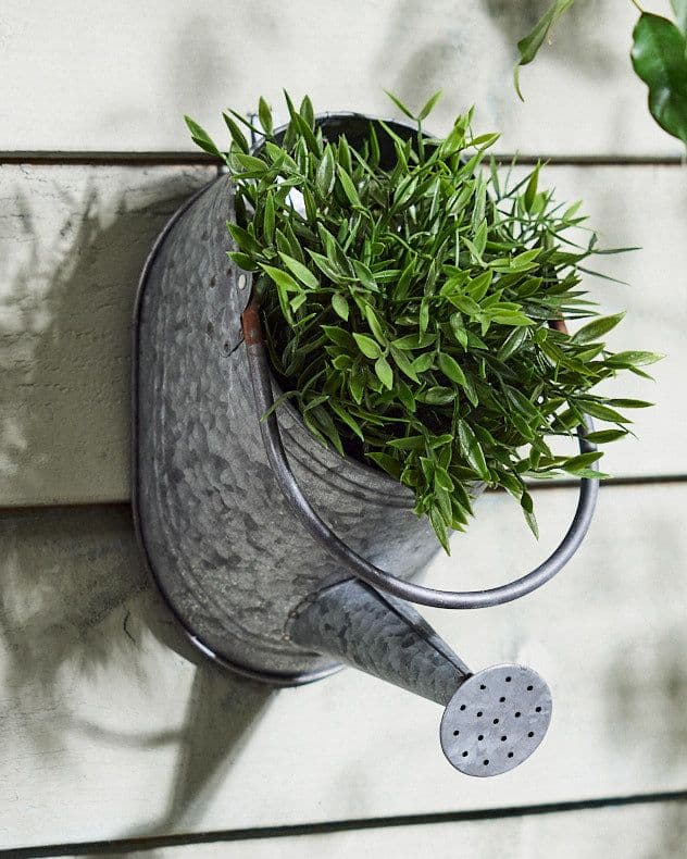 Vintage Style Galvanised Zinc Watering Can Hanging Planter Garden Wall Planter