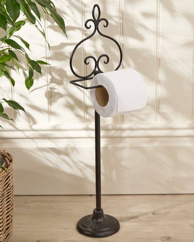 Vintage Ornate Cast Iron Standing Bathroom Toilet Roll Holder