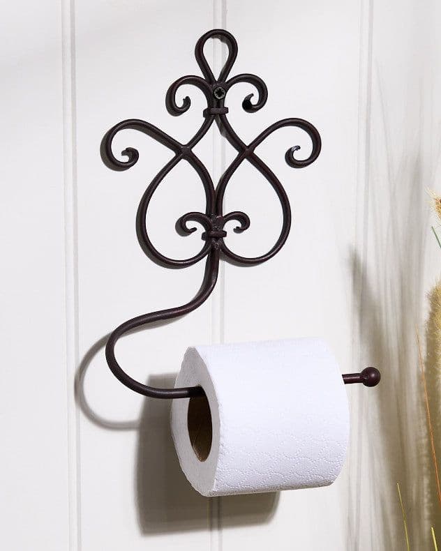 Vintage Style Lyon Ornate Scrolled Iron Wall Toilet Roll Holder