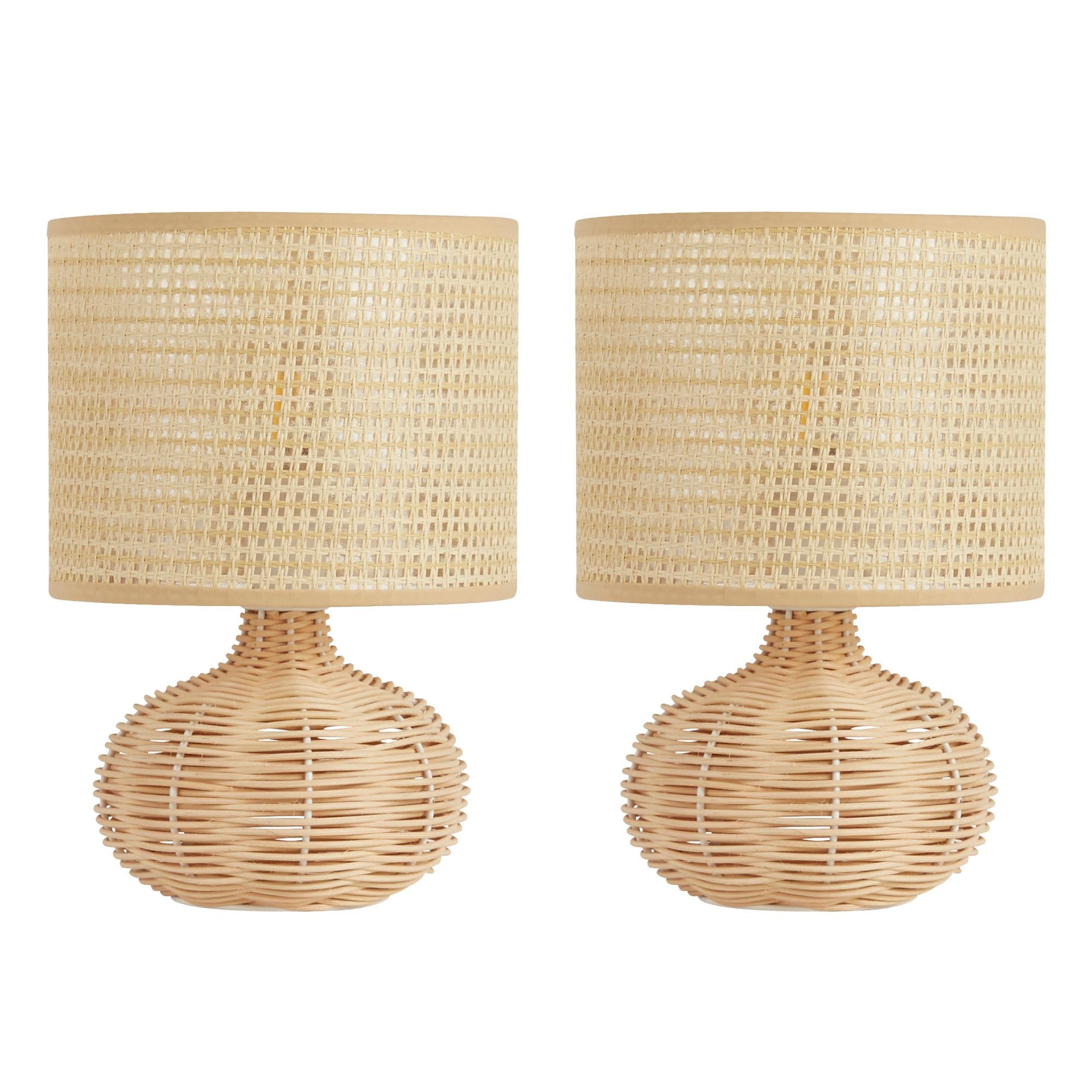 Set 2 Ashby Rattan Hallway Room Décor Office Lamp Night Lamp Bedside Table Lamp
