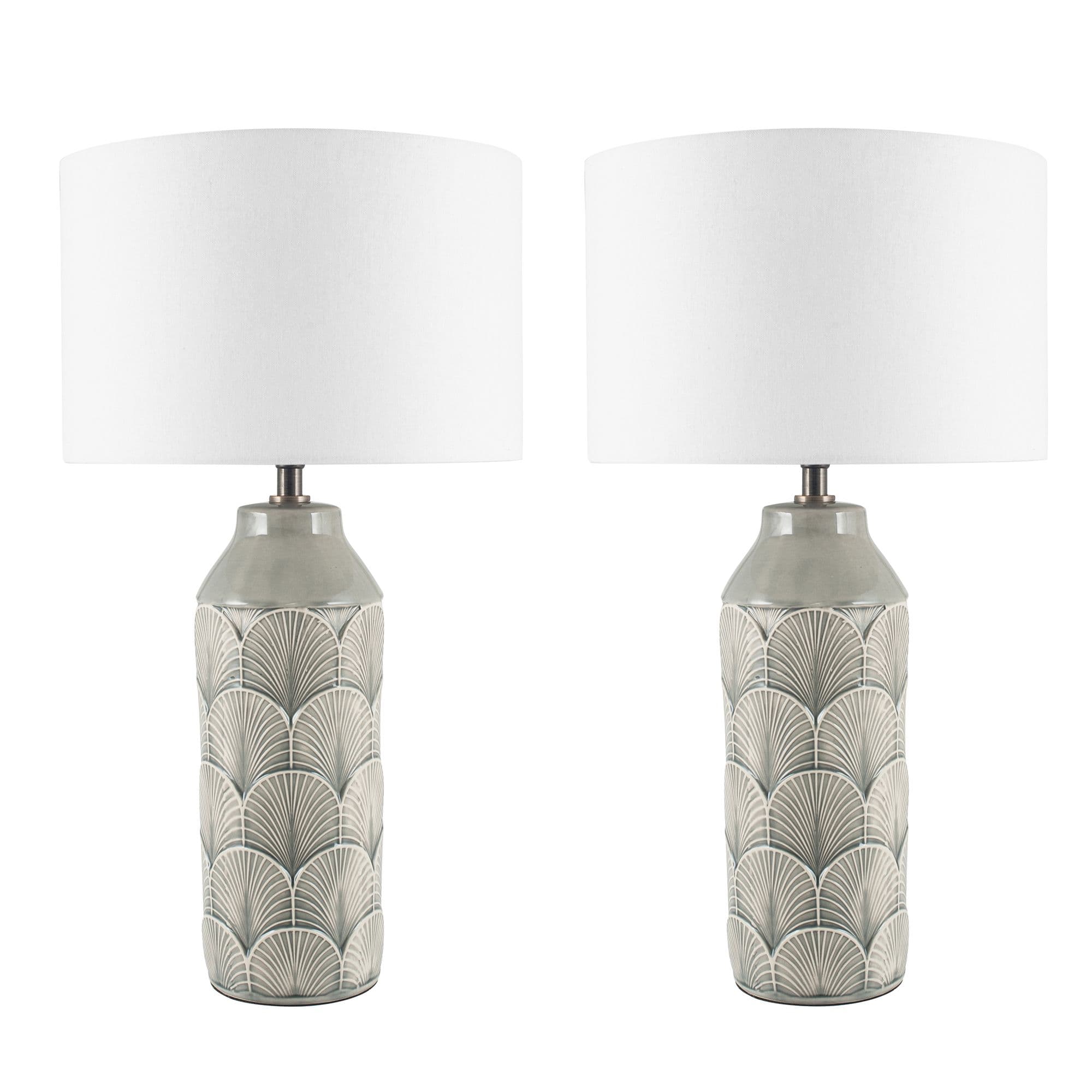 Set 2 Hudson Embossed Ceramic Room Décor Bedside Table Lamp Night Lamp Table Lamp Table Light