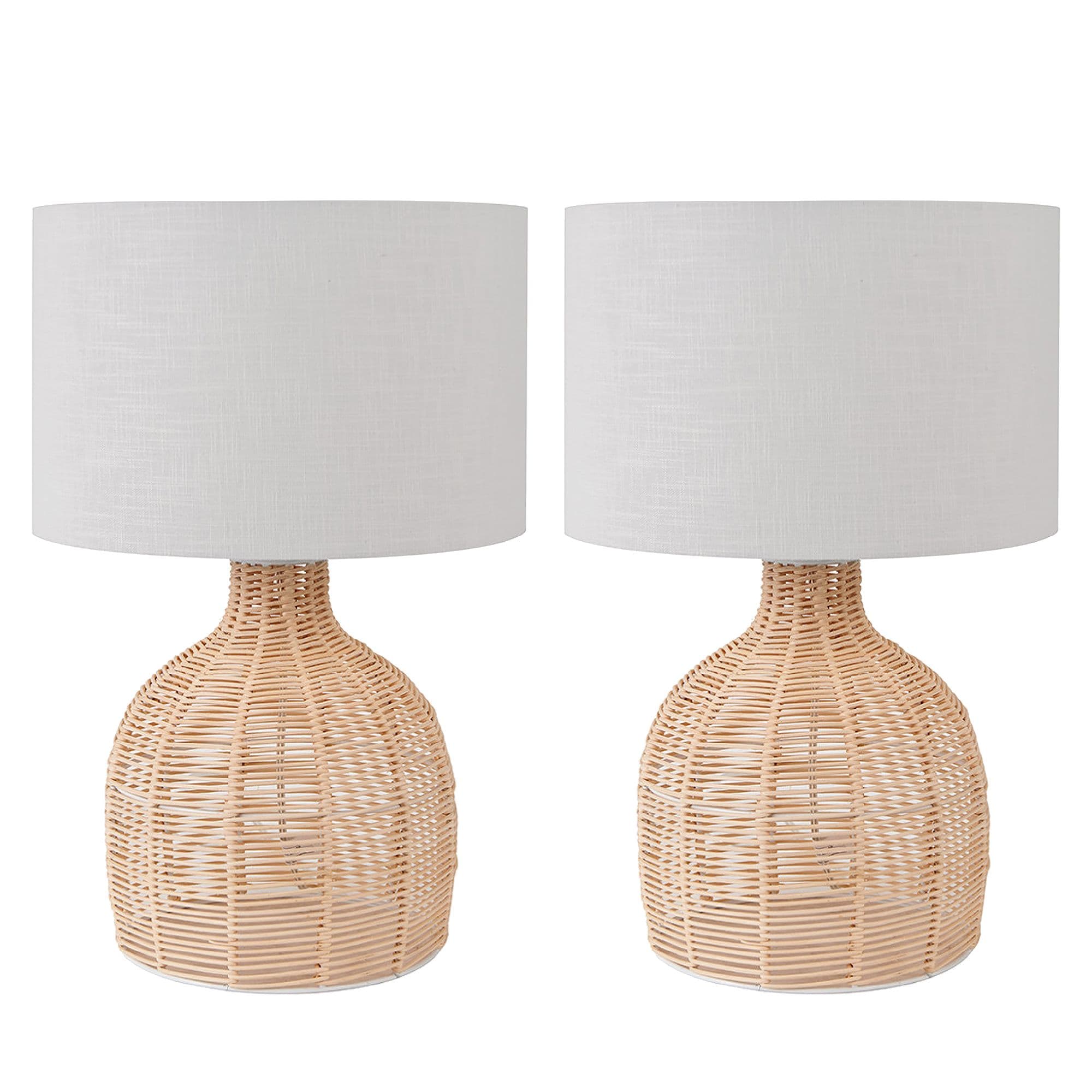 Set 2 Wicker Rattan Living Bedside Table Lamp Room Décor Office Desk Lamp Night Light Table Lamp