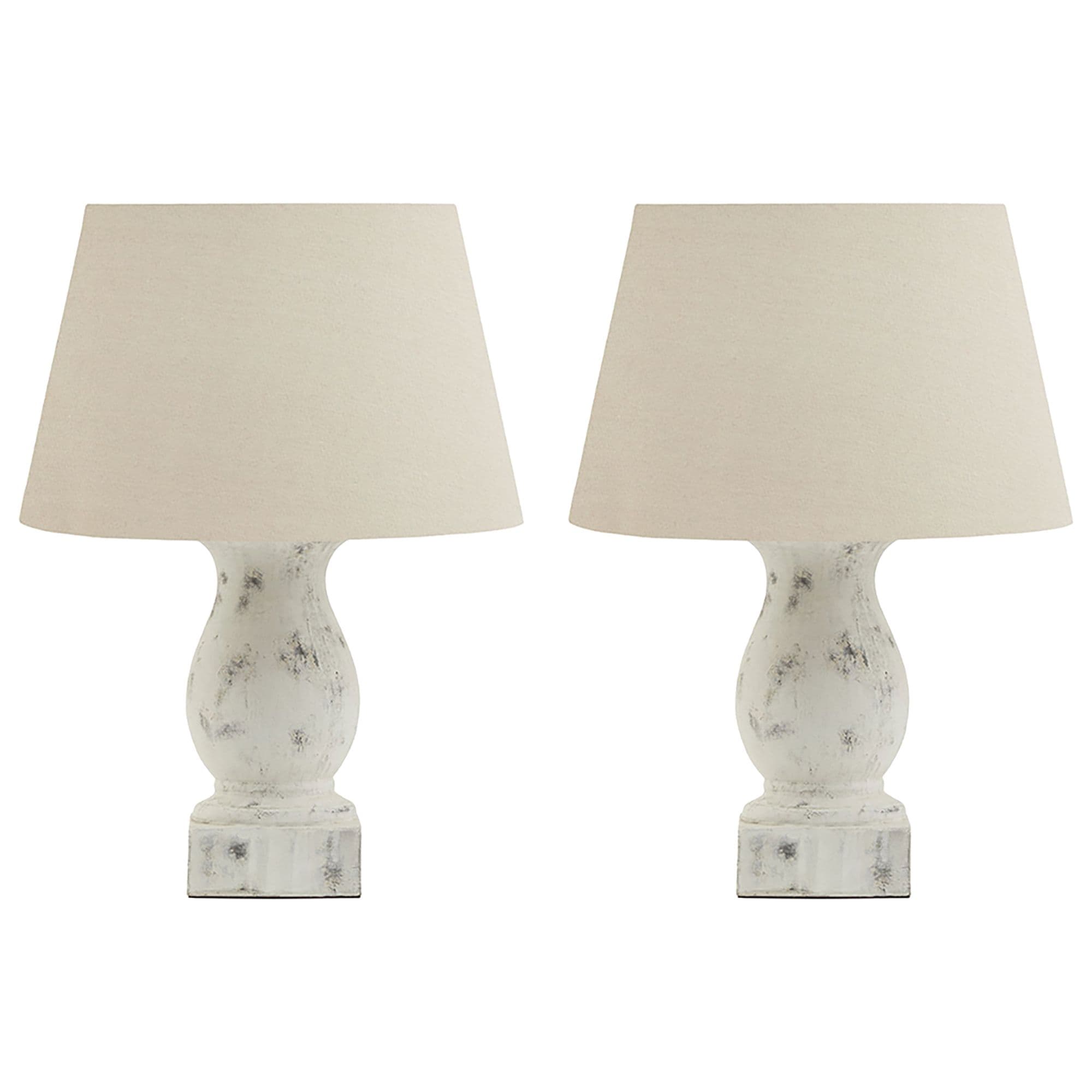 Set 2 French Country Distressed Effect Ceramic Pillar Vase Table Lamp Linen Shade Bedside Night Light Home Table Lamp