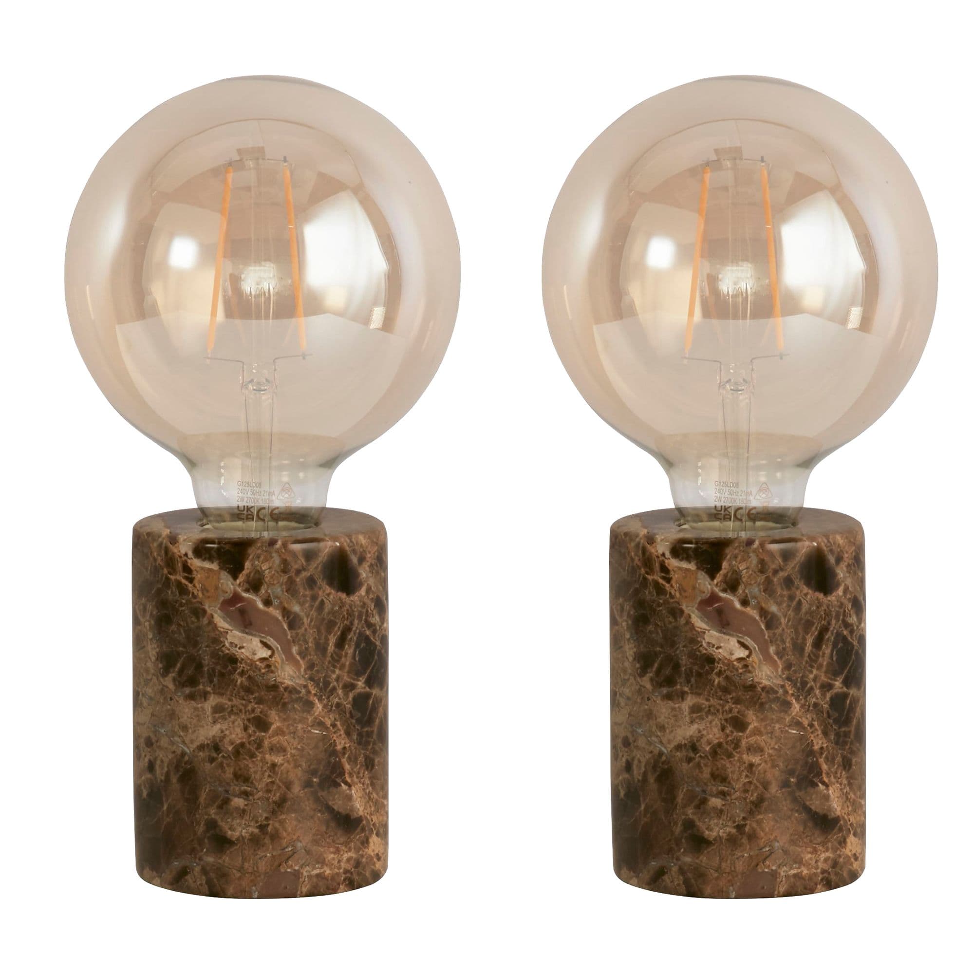 Set 2 Edison Marble Hallway Bedside Table Lamp Room Décor Night Lamp Office Table Lamp LED Bulb