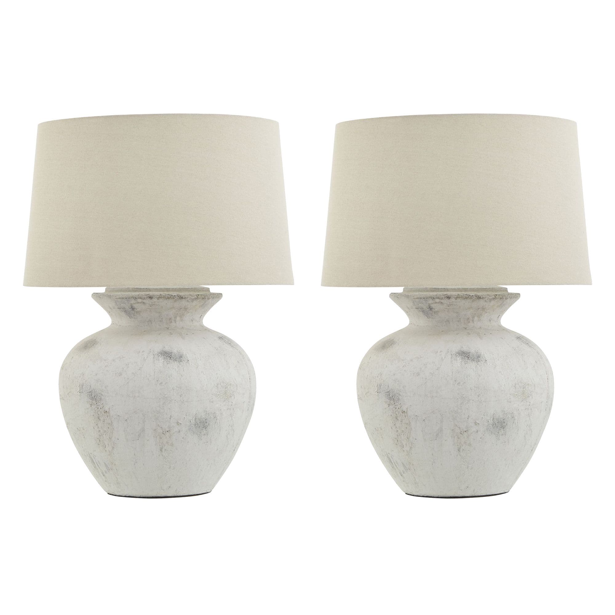 Set 2 French Country Style Table Lamp Linen Shade Bedside Table Nightstand Home Office Desk Light