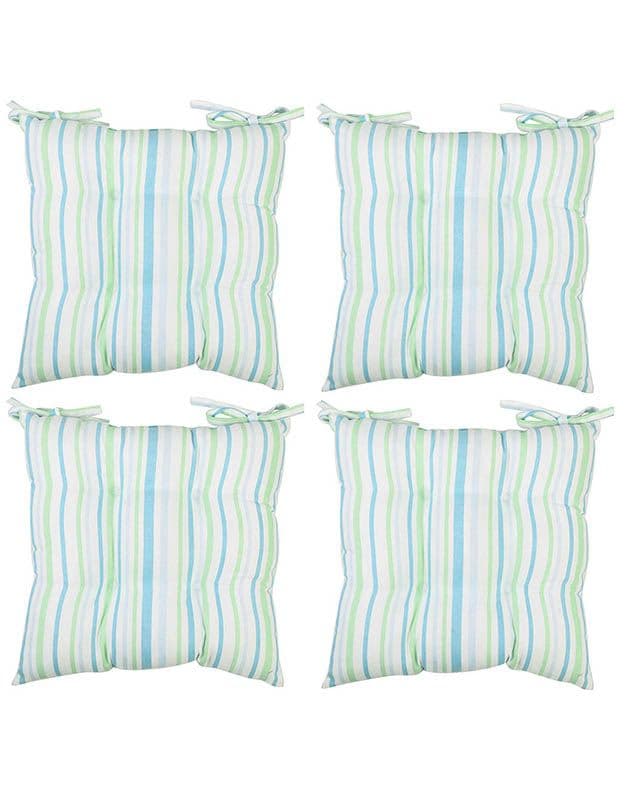 Set 4 Striped Indoor Outdoor Chair Seat Pad Garden Furniture Cushions