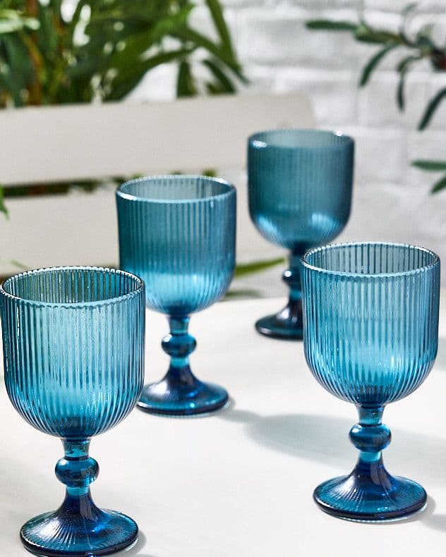 Set 4 Vintage Luxury Ribbed Drinking Wine Glass Wine Goblets