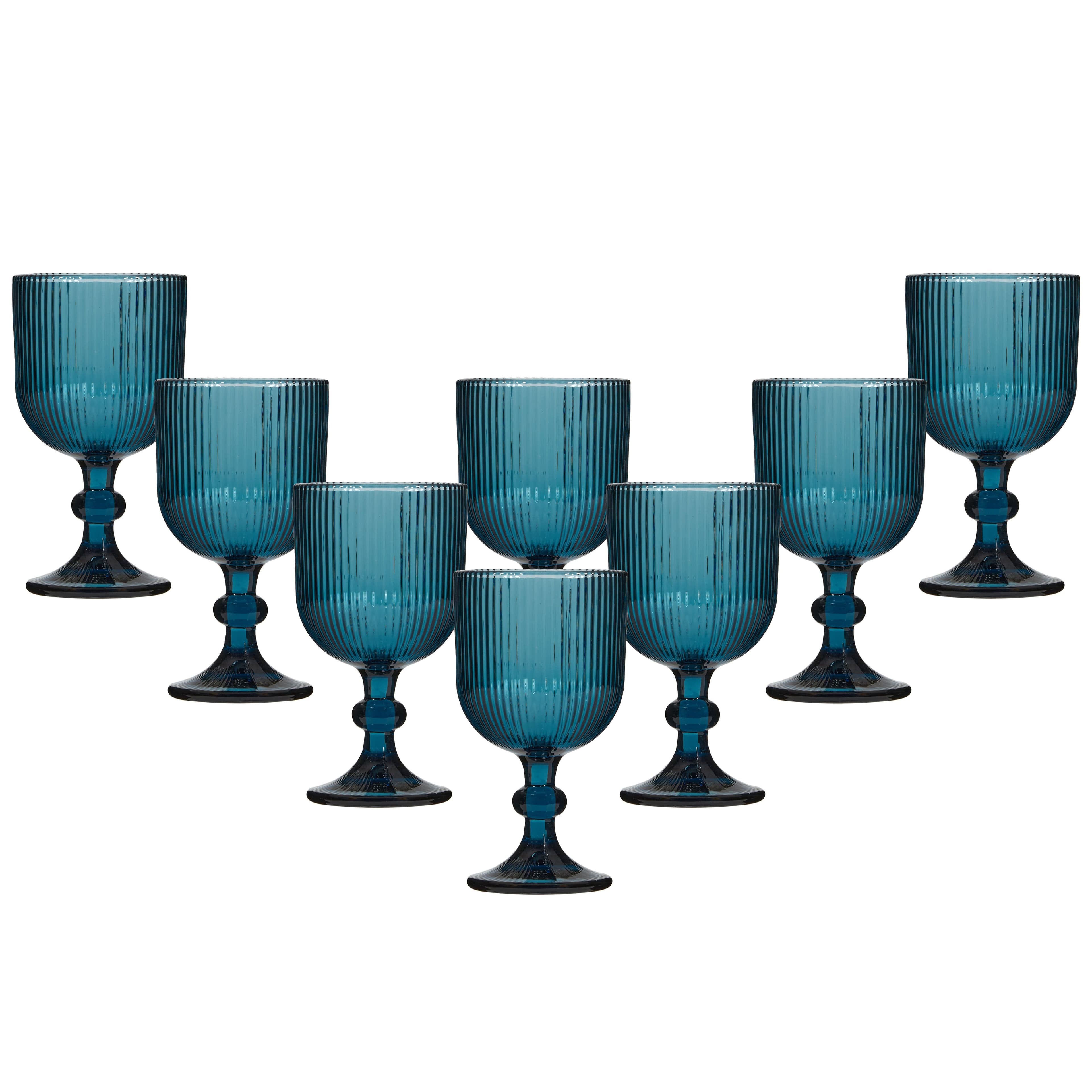 Set 8 Vintage Luxury Ribbed Drinking Wine Glass Wine Goblets