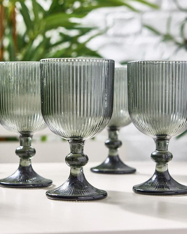 Set 2 Vintage Luxury Ribbed Drinking Wine Glass Wine Goblets