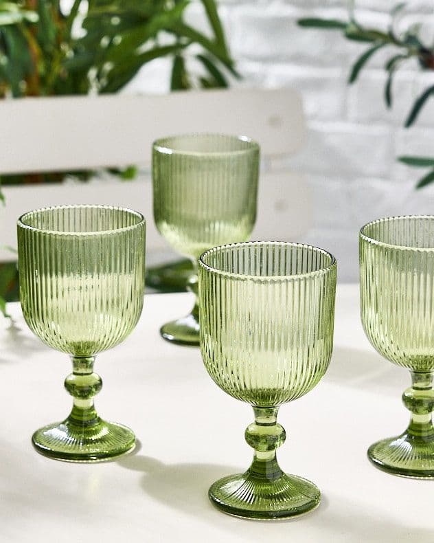 Set 4 Vintage Luxury Ribbed Drinking Wine Glass Wine Goblets