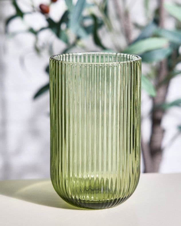Set 2 Vintage Luxury Ribbed Highball Drinking Glass Tumblers