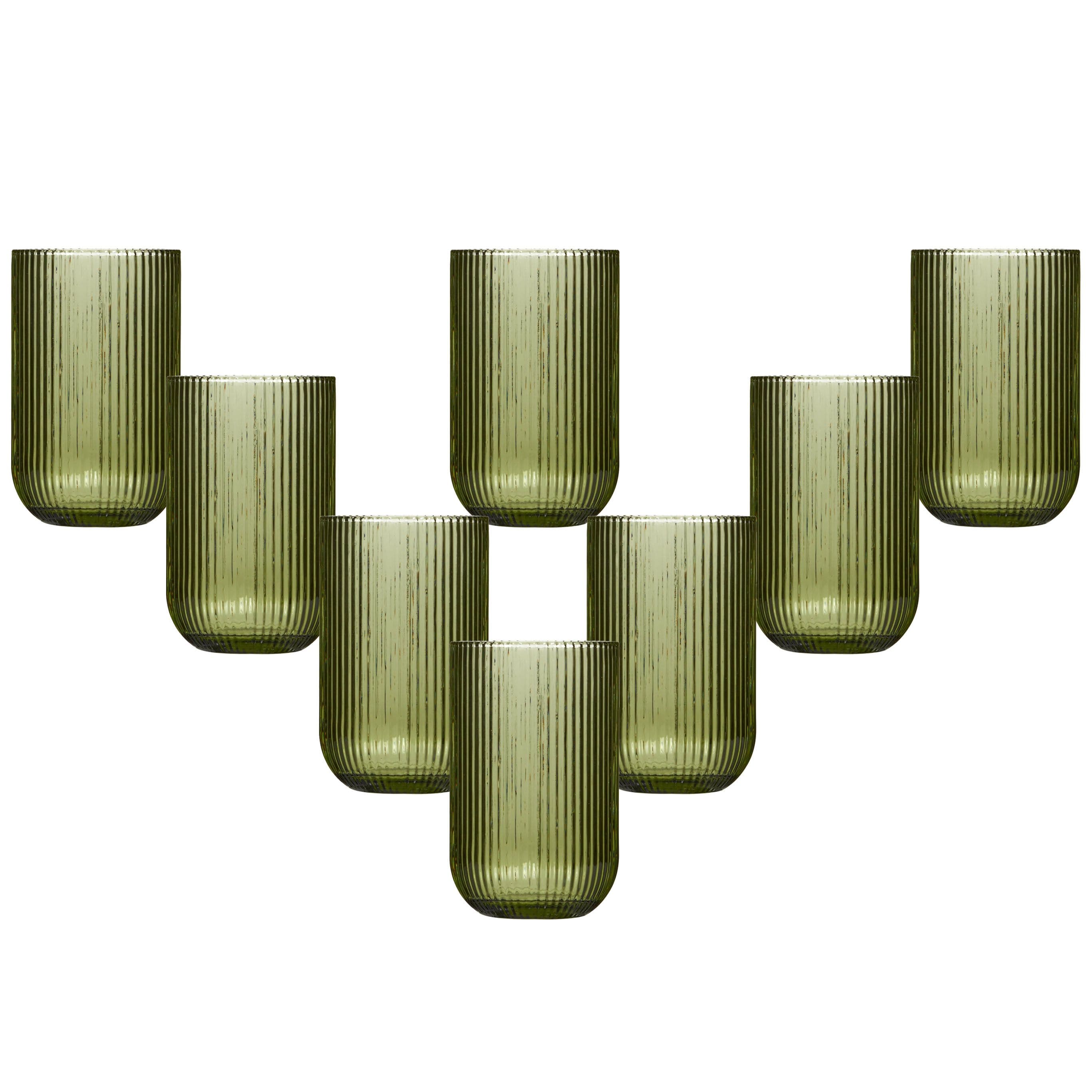 Set 8 Vintage Luxury Ribbed Highball Drinking Glass Tumblers