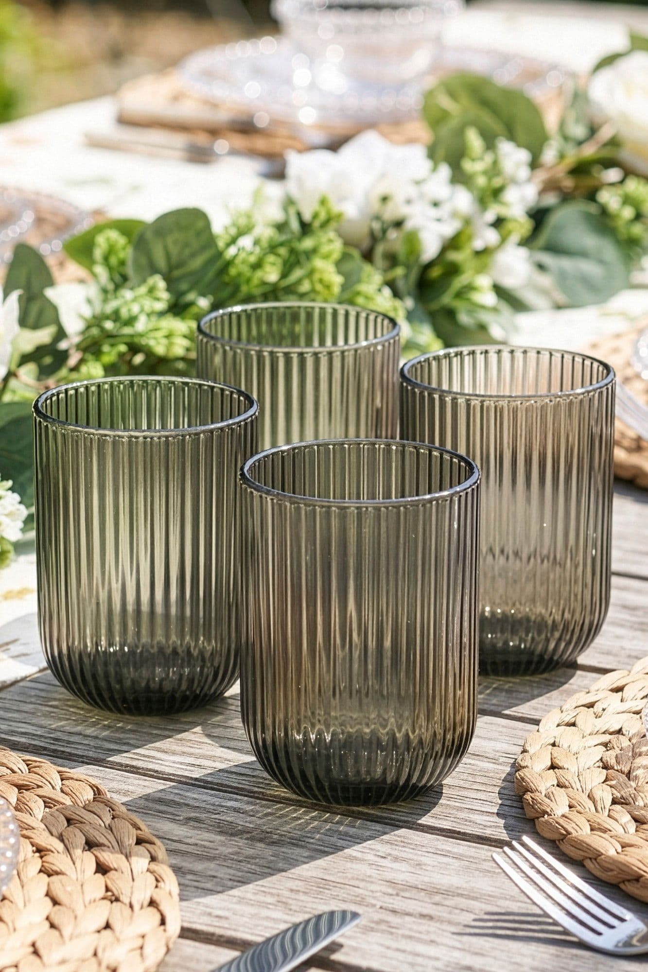 Set 4 Vintage Luxury Ribbed Short Drinking Glass Whisky Glass Tumbers