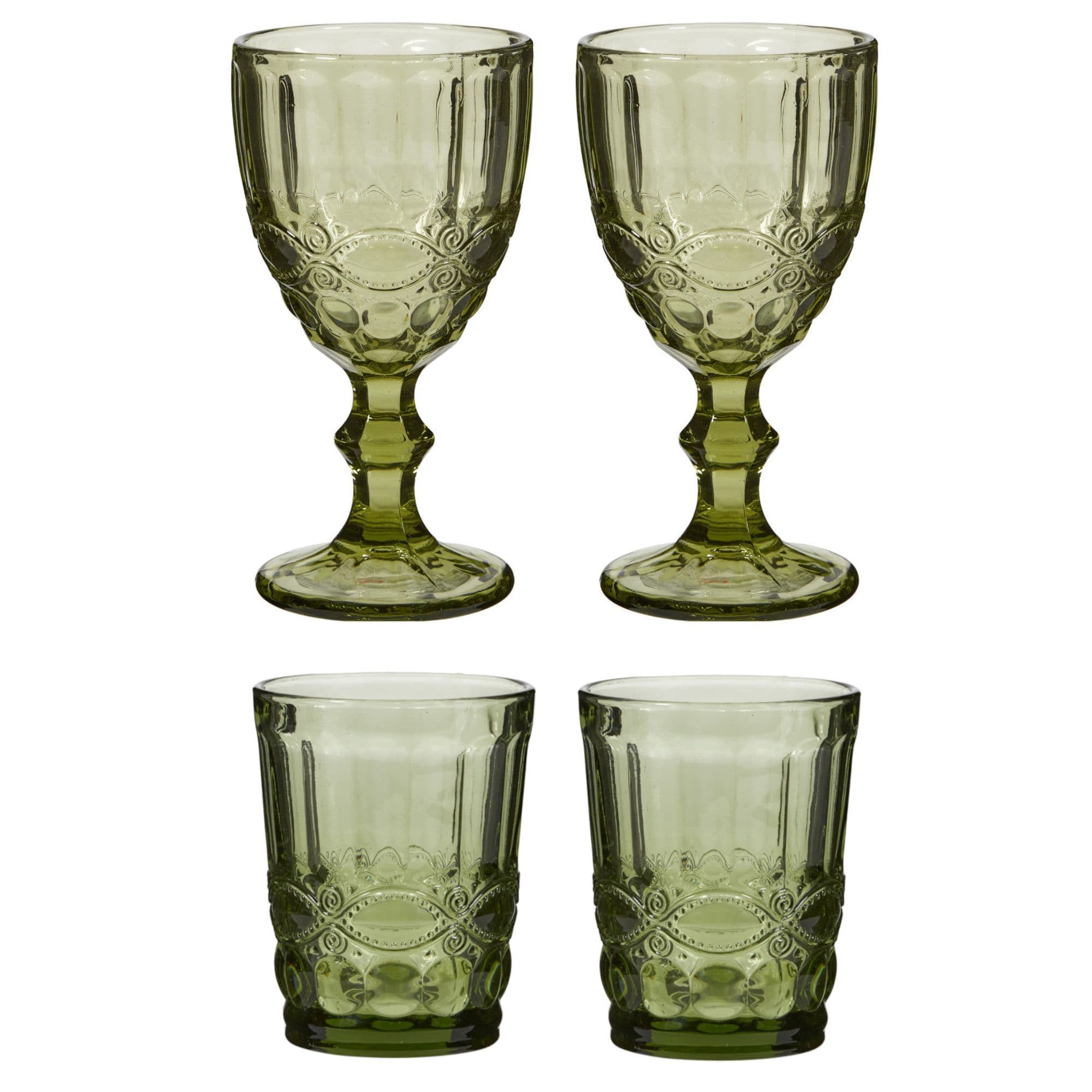 Set 4 Mix Match Embossed Glasses Goblets & Tumblers Wedding Decor Ideas