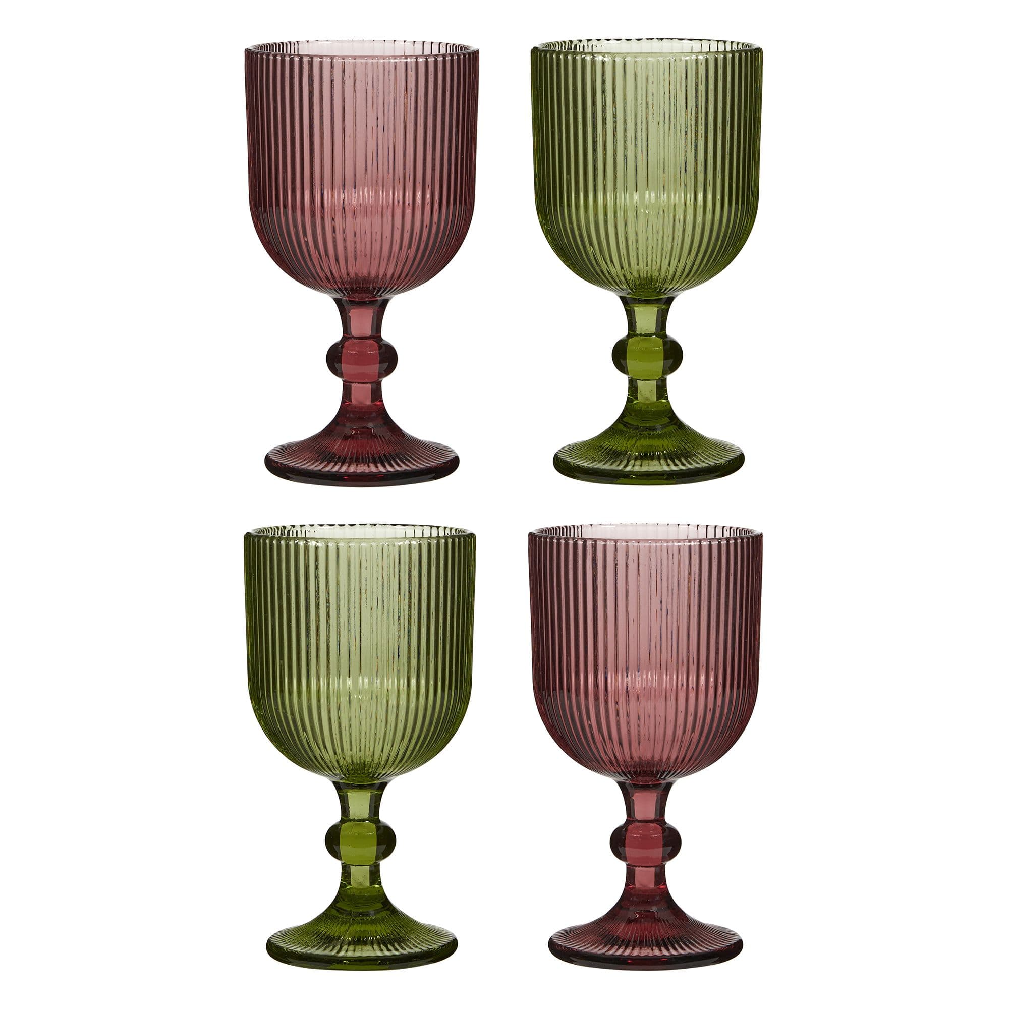 Set 4 Pink & Ribbed Drinking Glasses Wine Goblets Wedding Decor Ideas