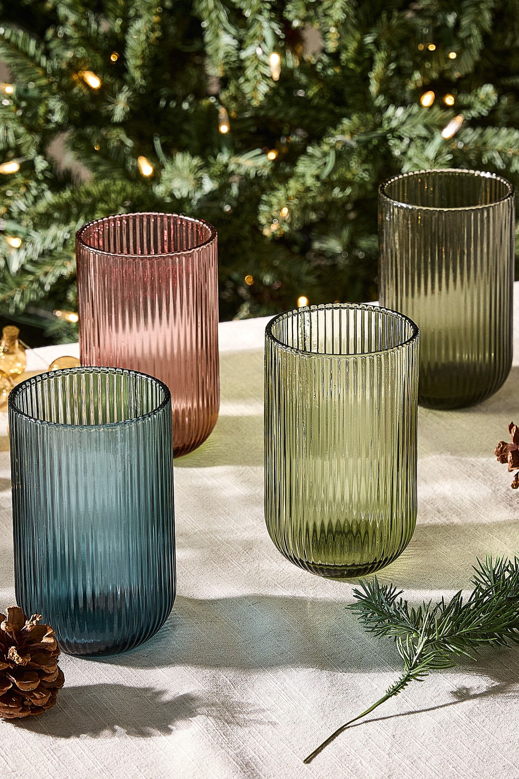 Set 4 Mix Match Coloured Ribbed Highball Tumbler Glasses Wedding Décor Ideas