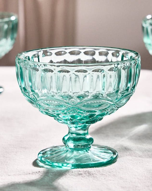 Set 6 Vintage Turquoise Glass Trifle Bowl Dessert Bowls