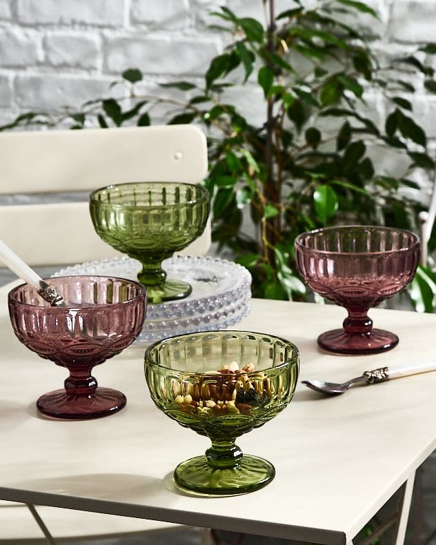 Set 4 Vintage & Pink Glass Trifle Bowl Dessert Bowls