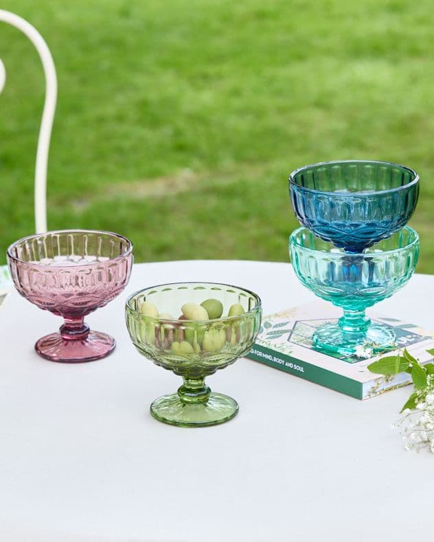 Set 4 Vintage Coloured Glass Trifle Bowl Dessert Bowls