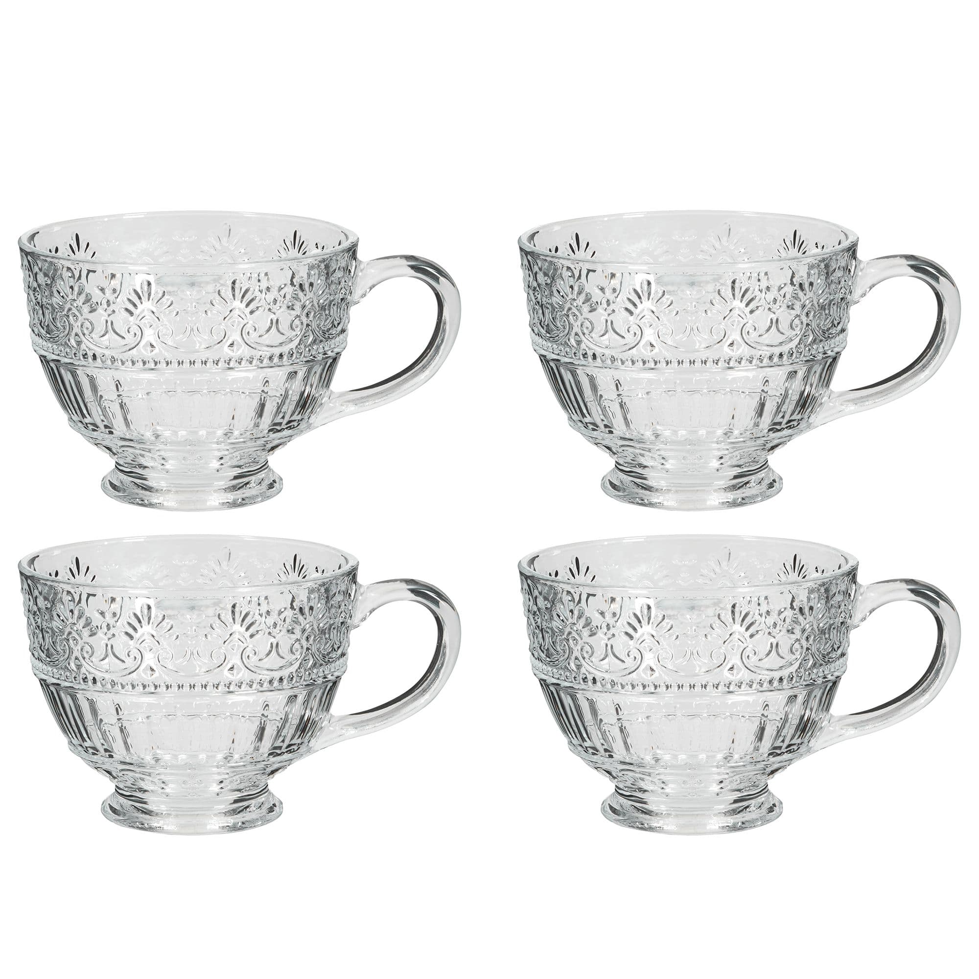 Set 4 Vintage Style Embossed Footed Coffee Mug Tea Cups