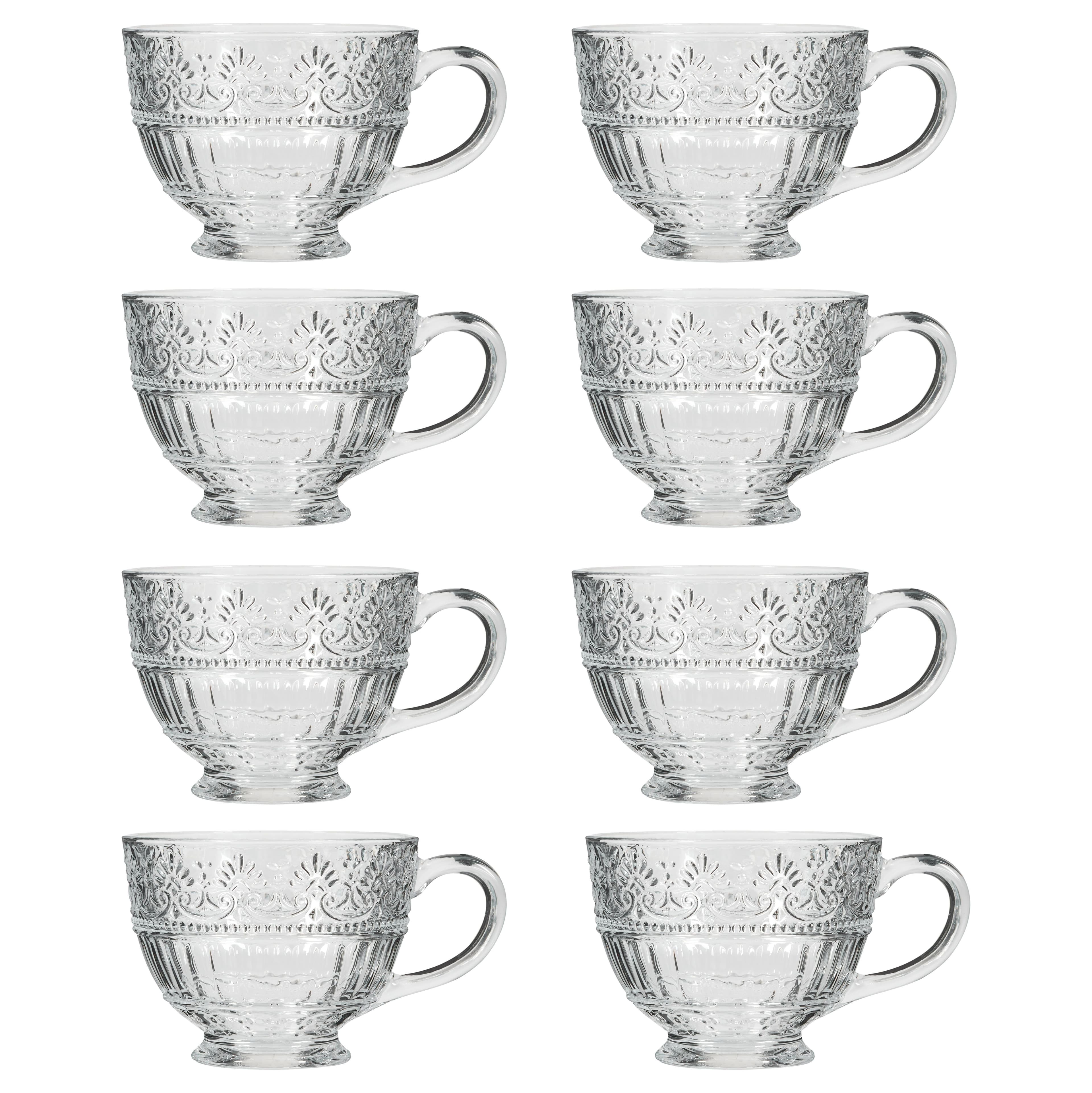 Set 8 Vintage Style Embossed Footed Coffee Mug Tea Cups