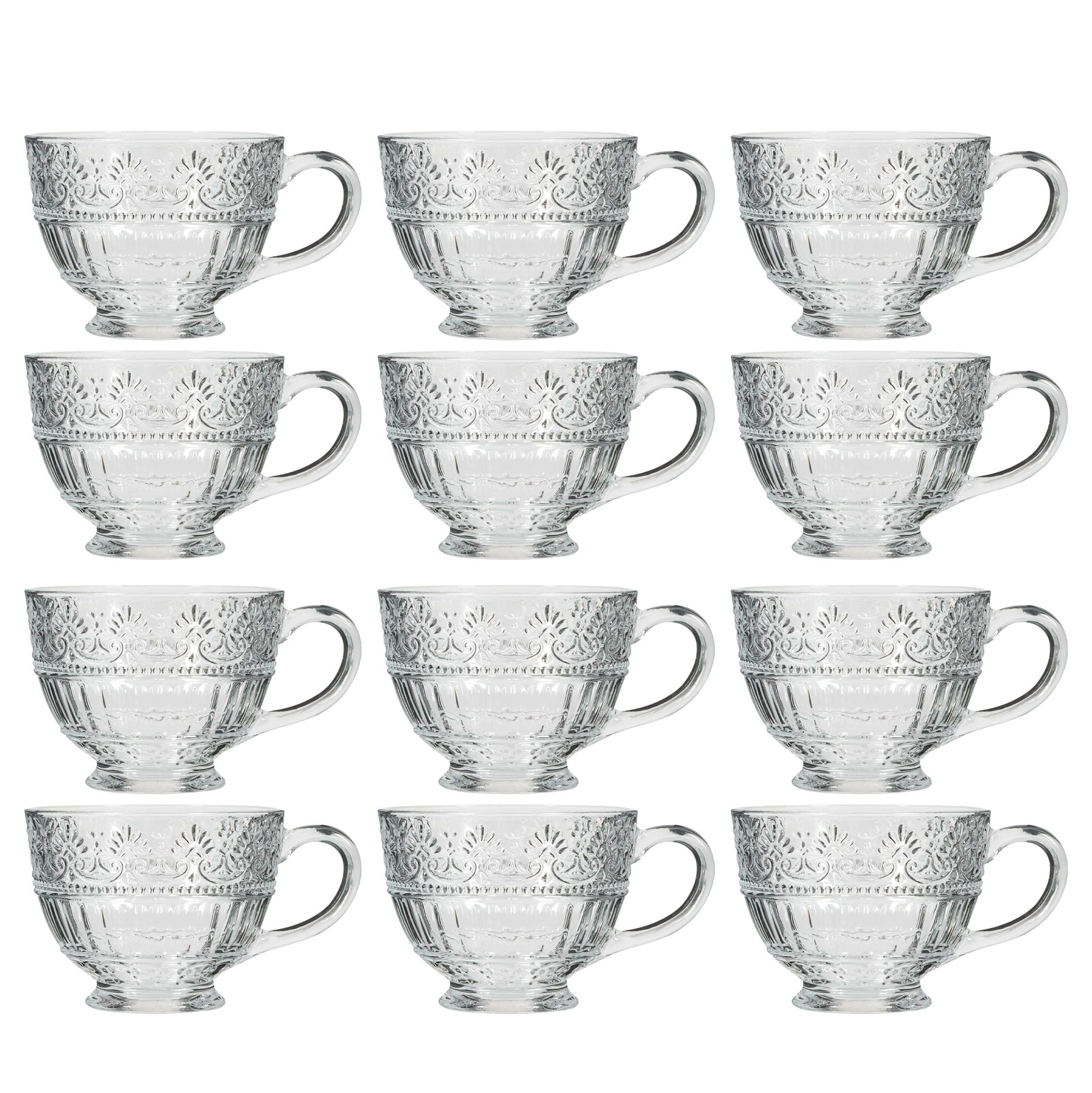 Set 12 Vintage Style Embossed Footed Coffee Mug Tea Cups