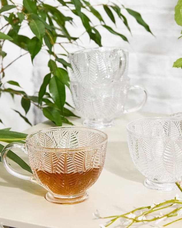 Set 4 Vintage Style Embossed Botanical Design Coffee Mug Tea Cups