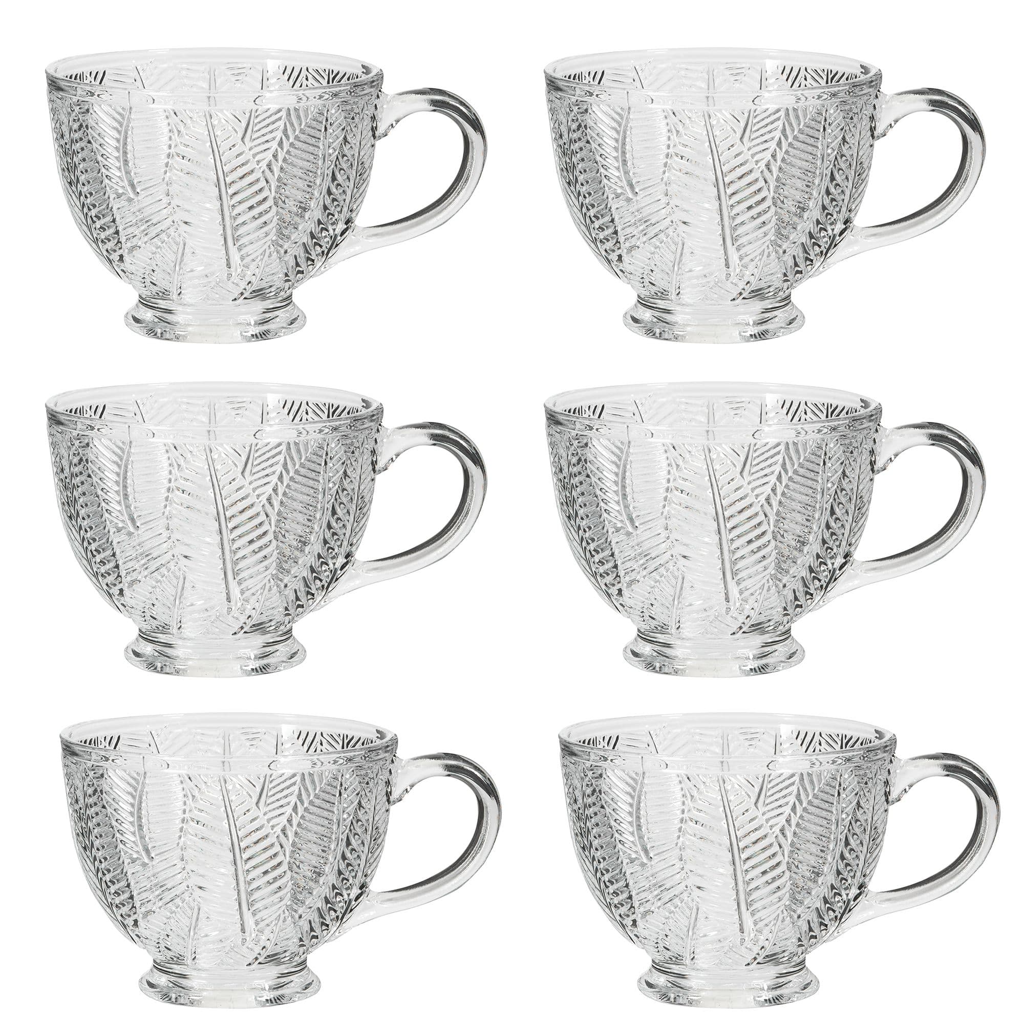 Set 6 Vintage Style Embossed Botanical Design Coffee Mug Tea Cups
