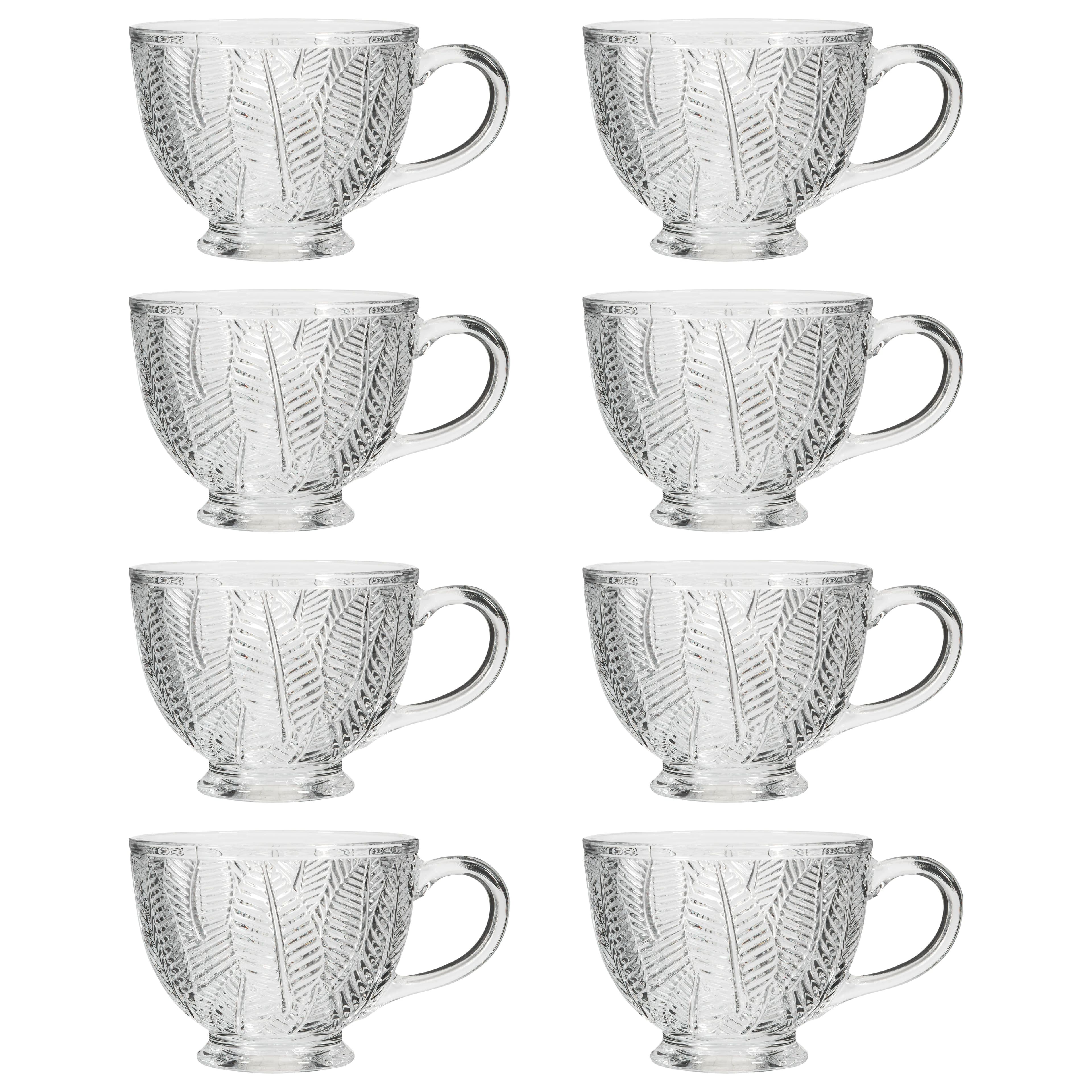 Set 8 Vintage Style Embossed Botanical Design Coffee Mug Tea Cups