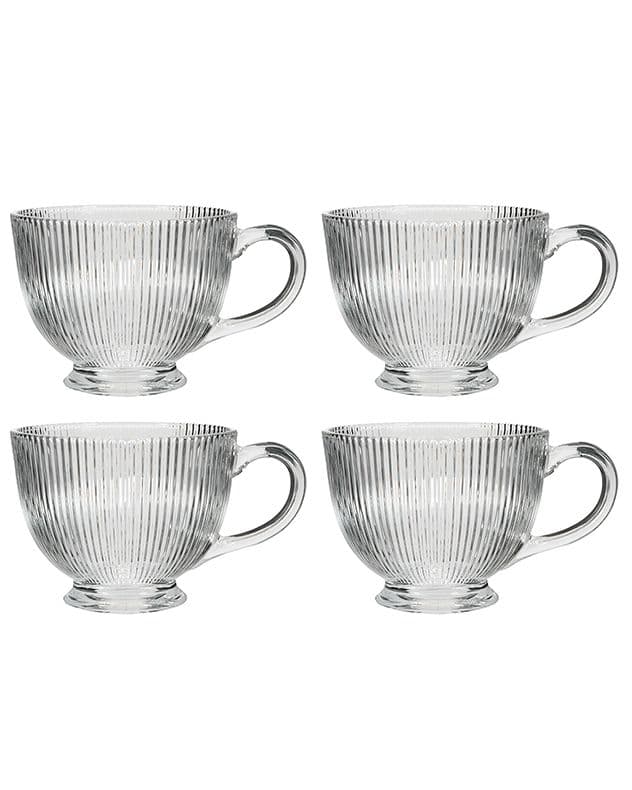 Set 4 Embossed Footed Glass Coffee Mug Tea Cups