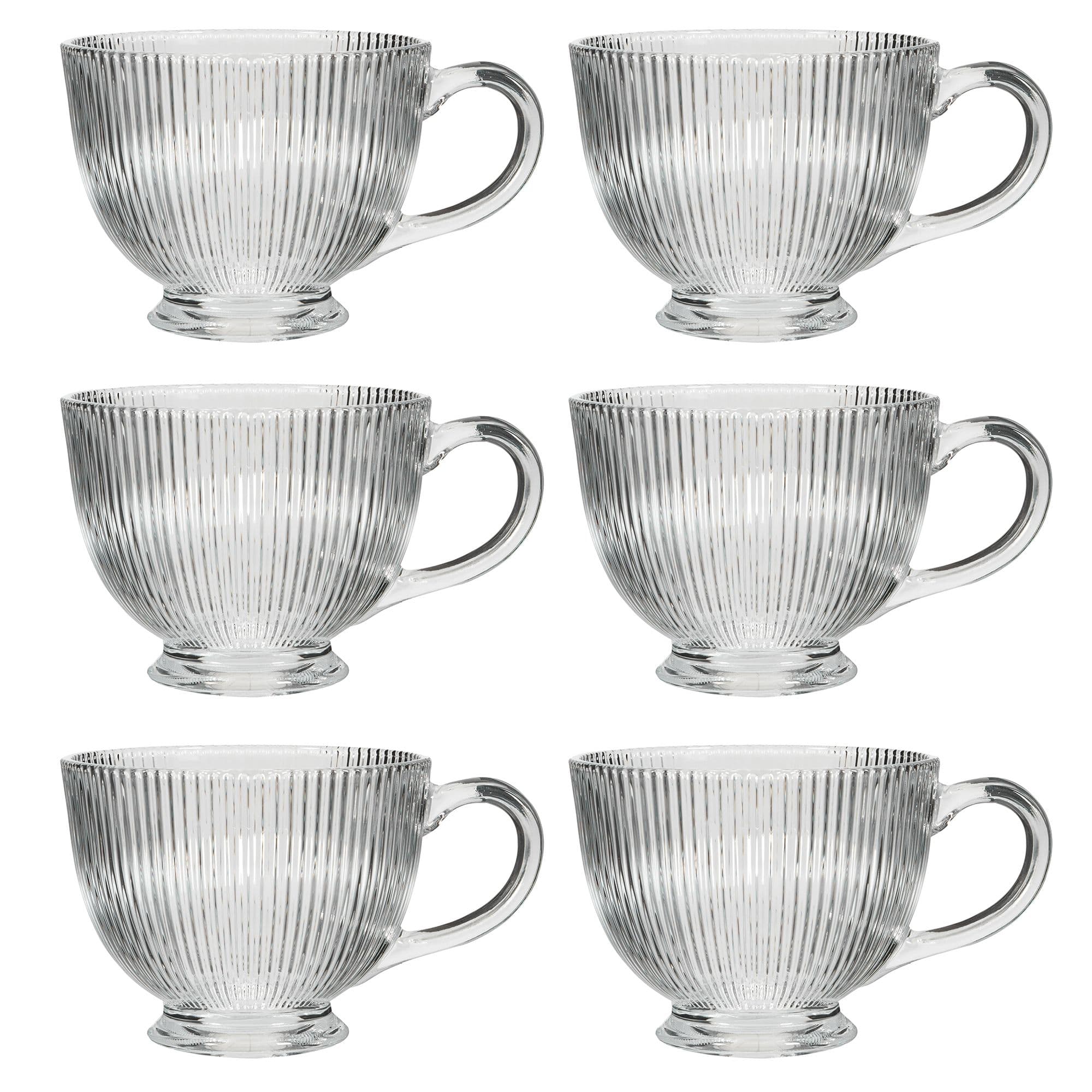 Set 6 Embossed Footed Glass Coffee Mug Tea Cups