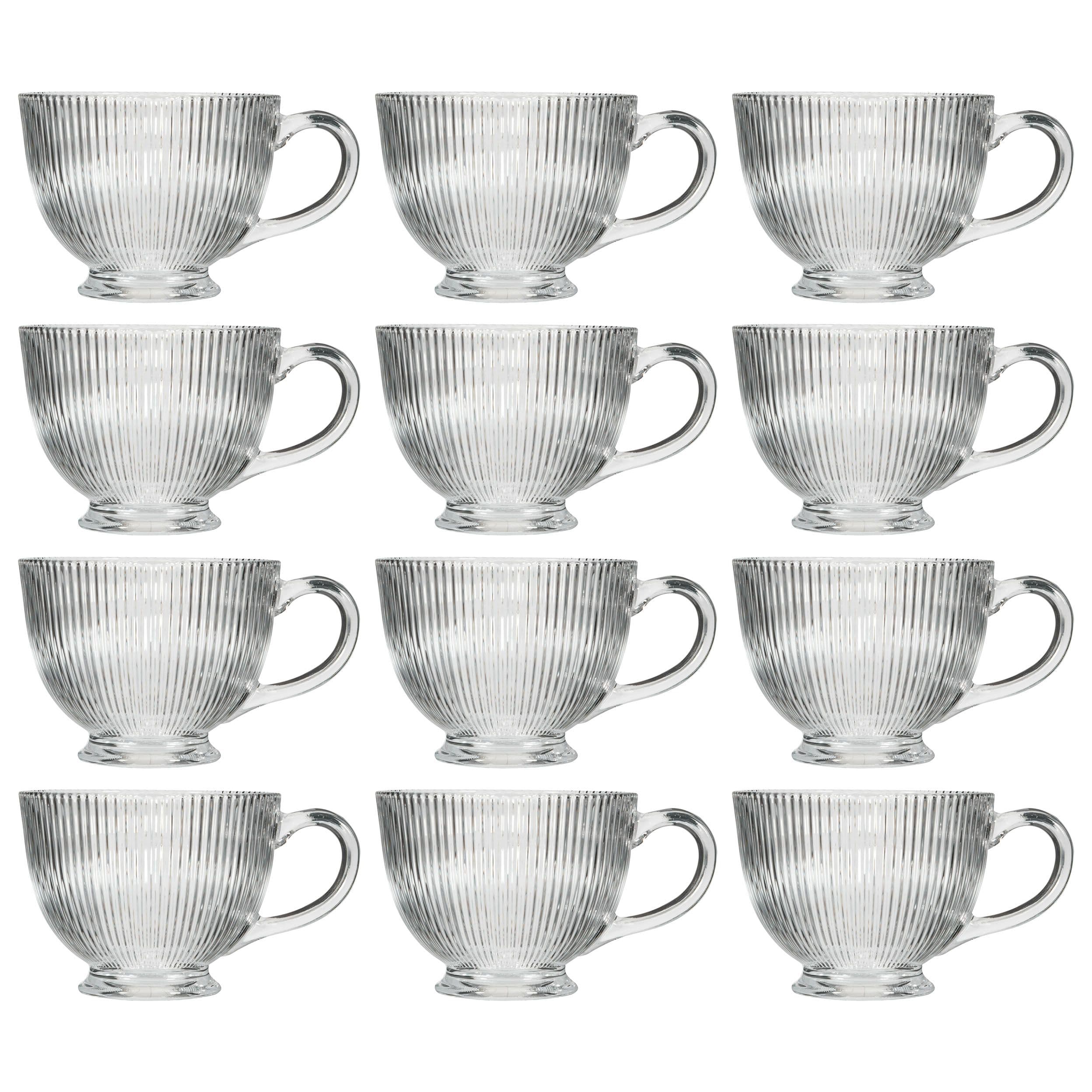 Set 12 Embossed Footed Glass Coffee Mug Tea Cups