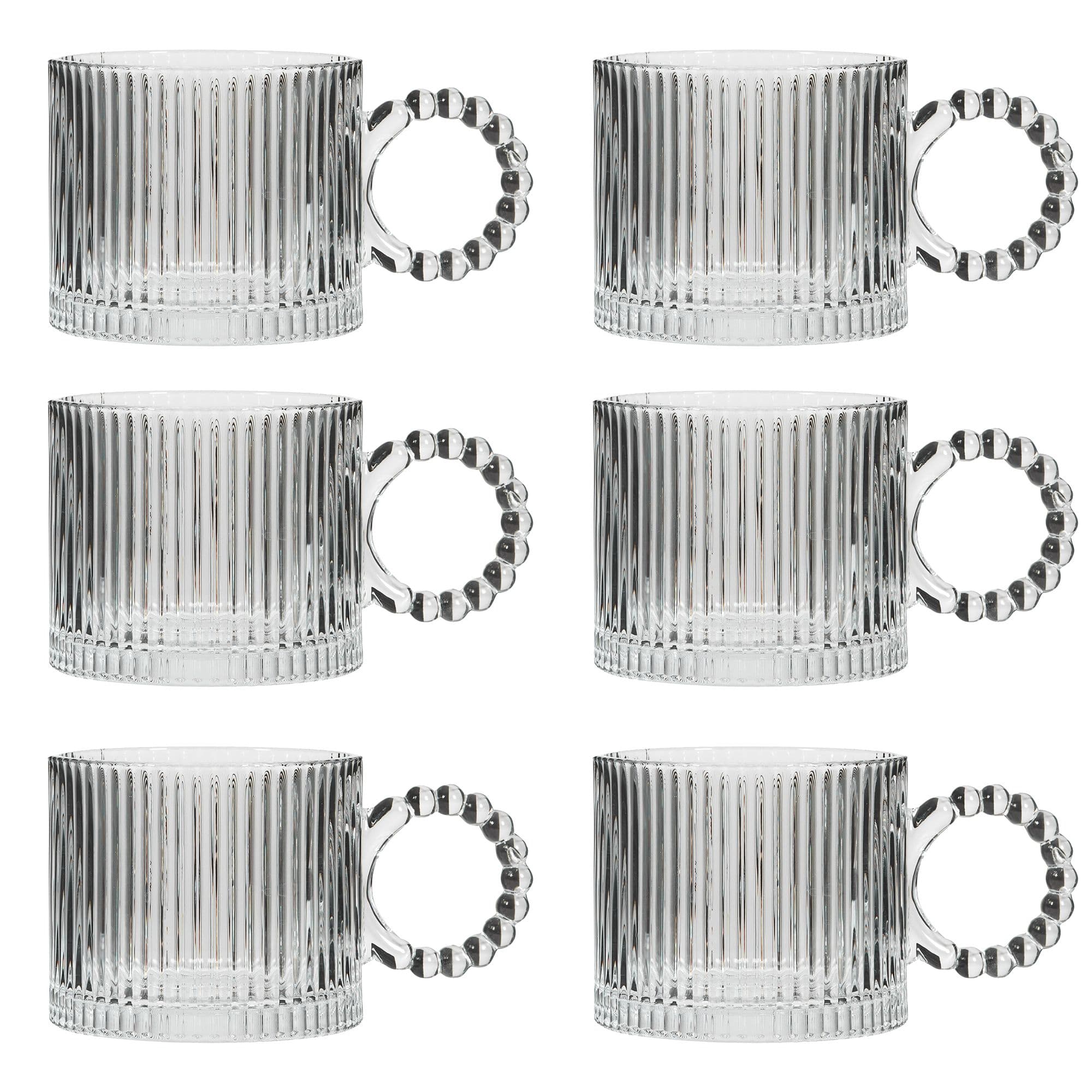 Set 6 Bella Perle Ribbed Glass Coffee Mug Tea Cups